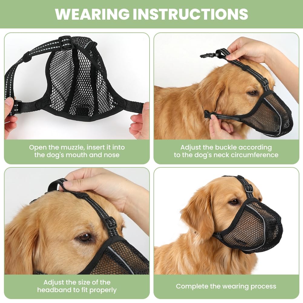AUAUY Museruola per Cane, Museruola Riflettente Regolabile, Materiale a Rete Morbido, Impedisce di Mangiare e Leccare, Museruolas Anti-Morso e Anti-Abbaio per Diverse Razze Canine (Nero,XL)