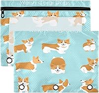 Vista 1 de Kcldeci Estuche para lápices para carpeta de 3 anillas, lindo y feliz juego de corgi galés de dibujos animados, paquete de 2 bolsas para lápices