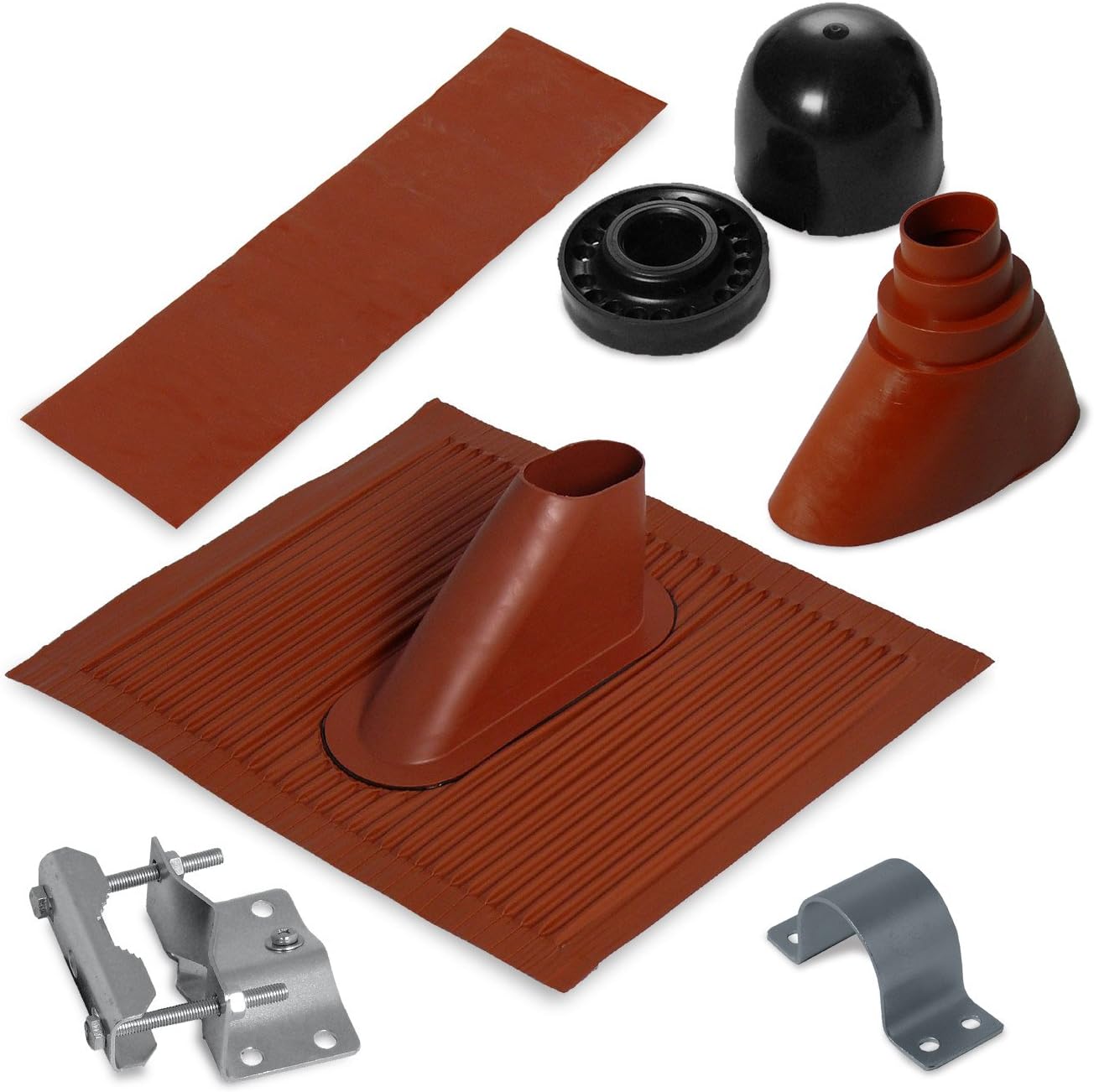 Satix SBN00202 through roof flashing mast pole mounting set with tile sealing mast clamp bracket bung for 48-50 mm tube brick-red