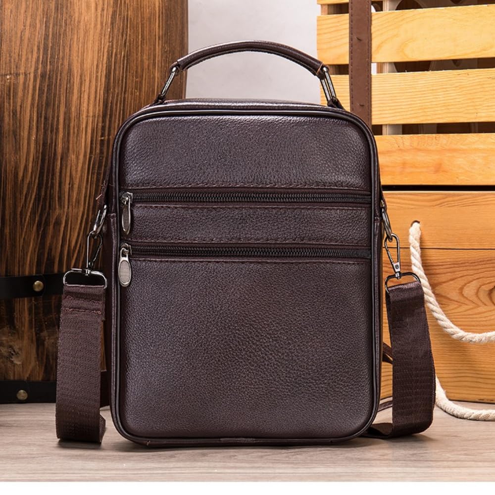 Torba na ramię, torba na ramię, torba na klatkę piersiową ze skóry bydlęcej, męska nerka, saszetka na ramię, torby crossbody, Brązowy, Retro
