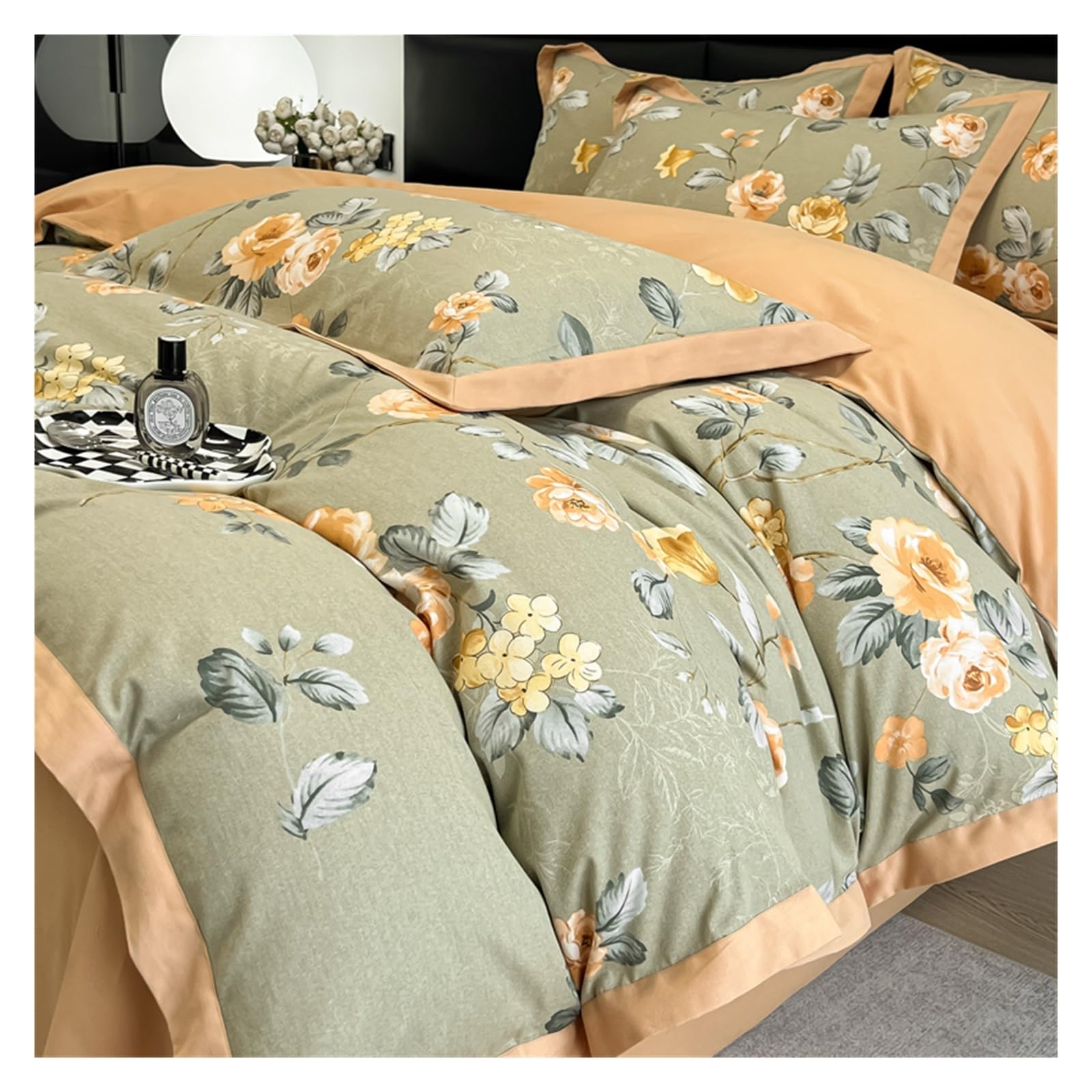 Housse de couette coton lavé respirante anti-transpiration à motif fleurs vintage 1.5m