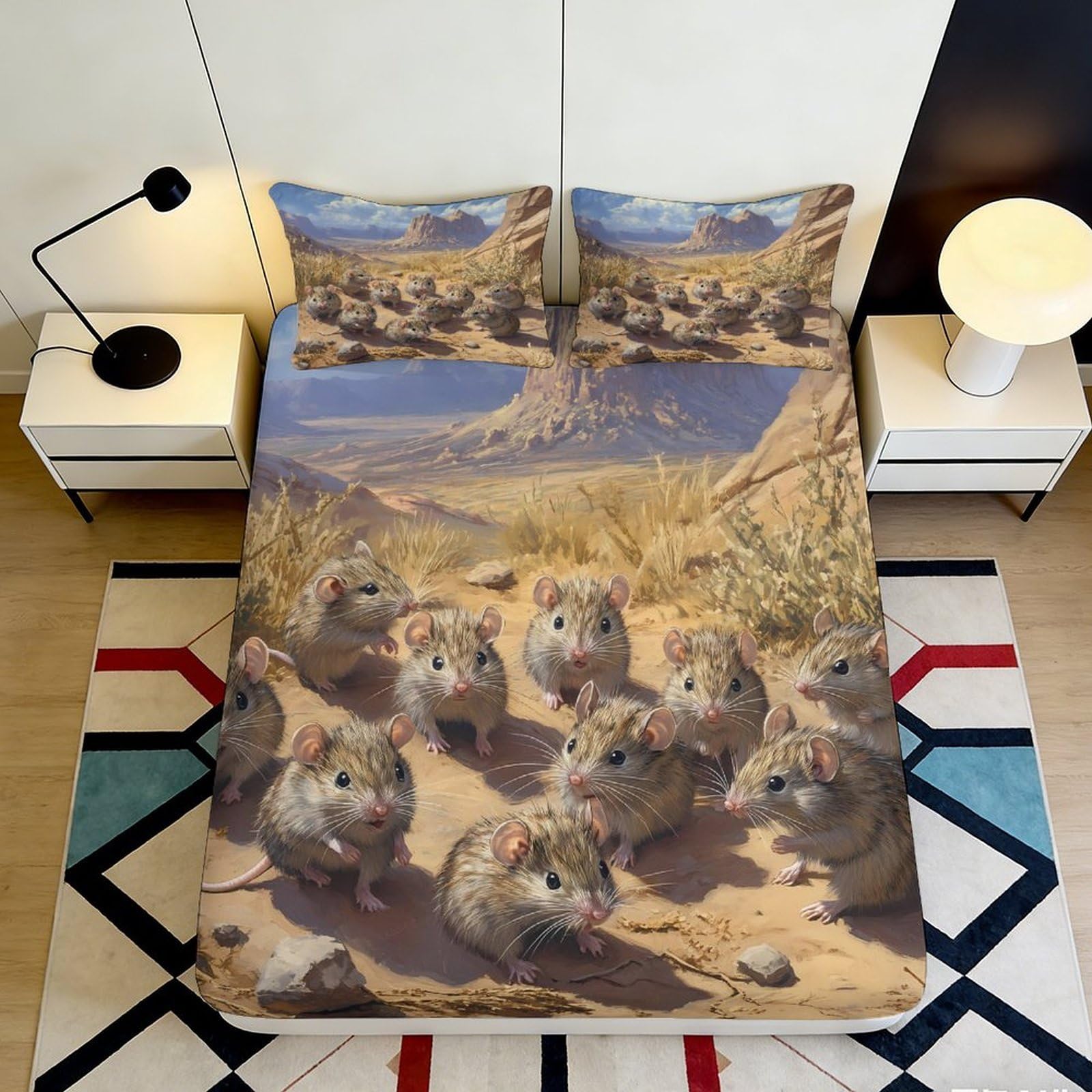 3D Printed Countryside Animals Fitted Sheet Microfiber Deep Pocket Bedroom Bedding Full Wrap Countryside Mattress Fitted Cover 140x200x25cm