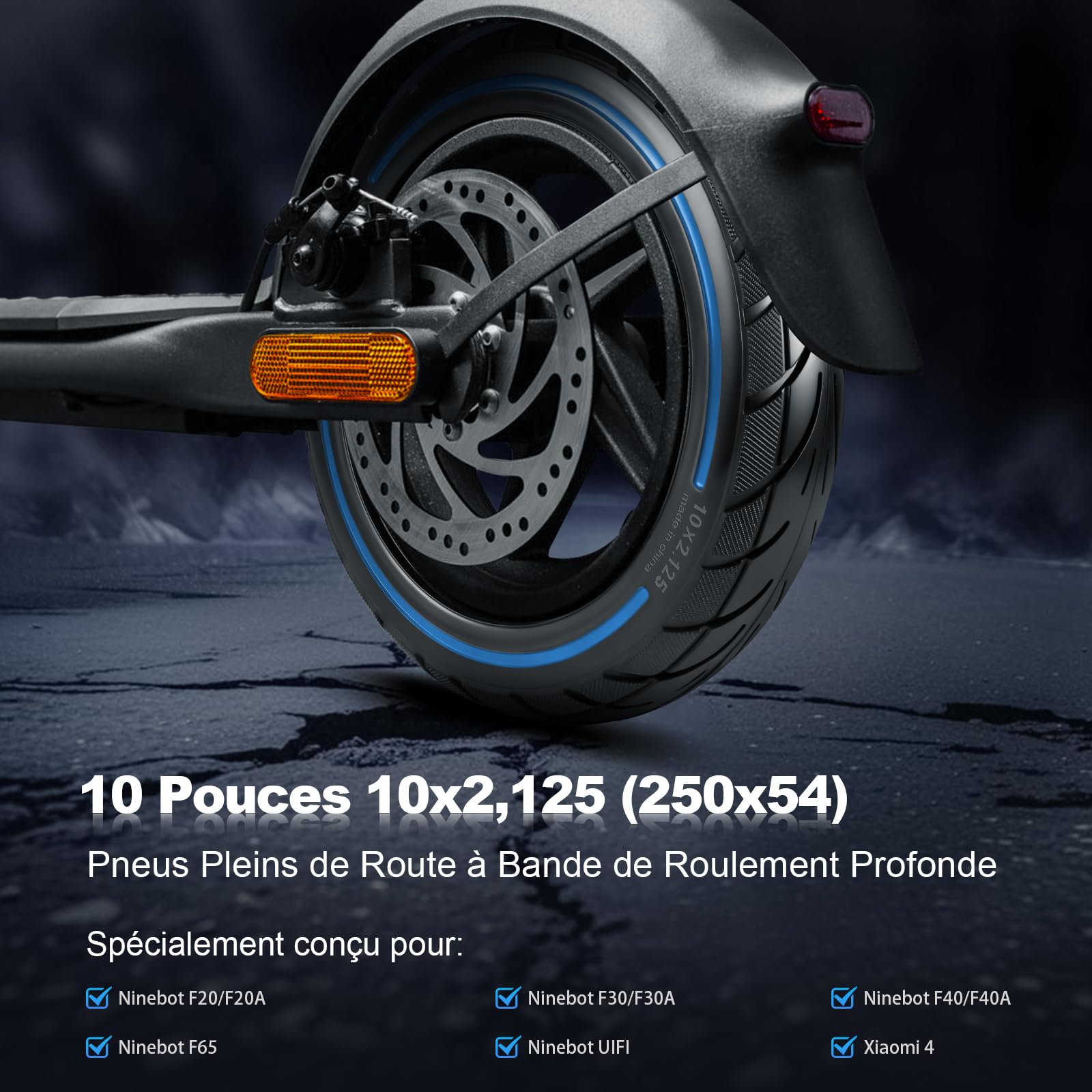 10x2,125 Pneus Pleins 250x54 Solides pour Xiaomi 4/4Pro(gen1)/4Lite(gen2)/Ninebot F40D2/D38D Trottinettes Électriques 10 Pouces Pneus en Caoutchouc Solides Pneus de Remplacement Hautement