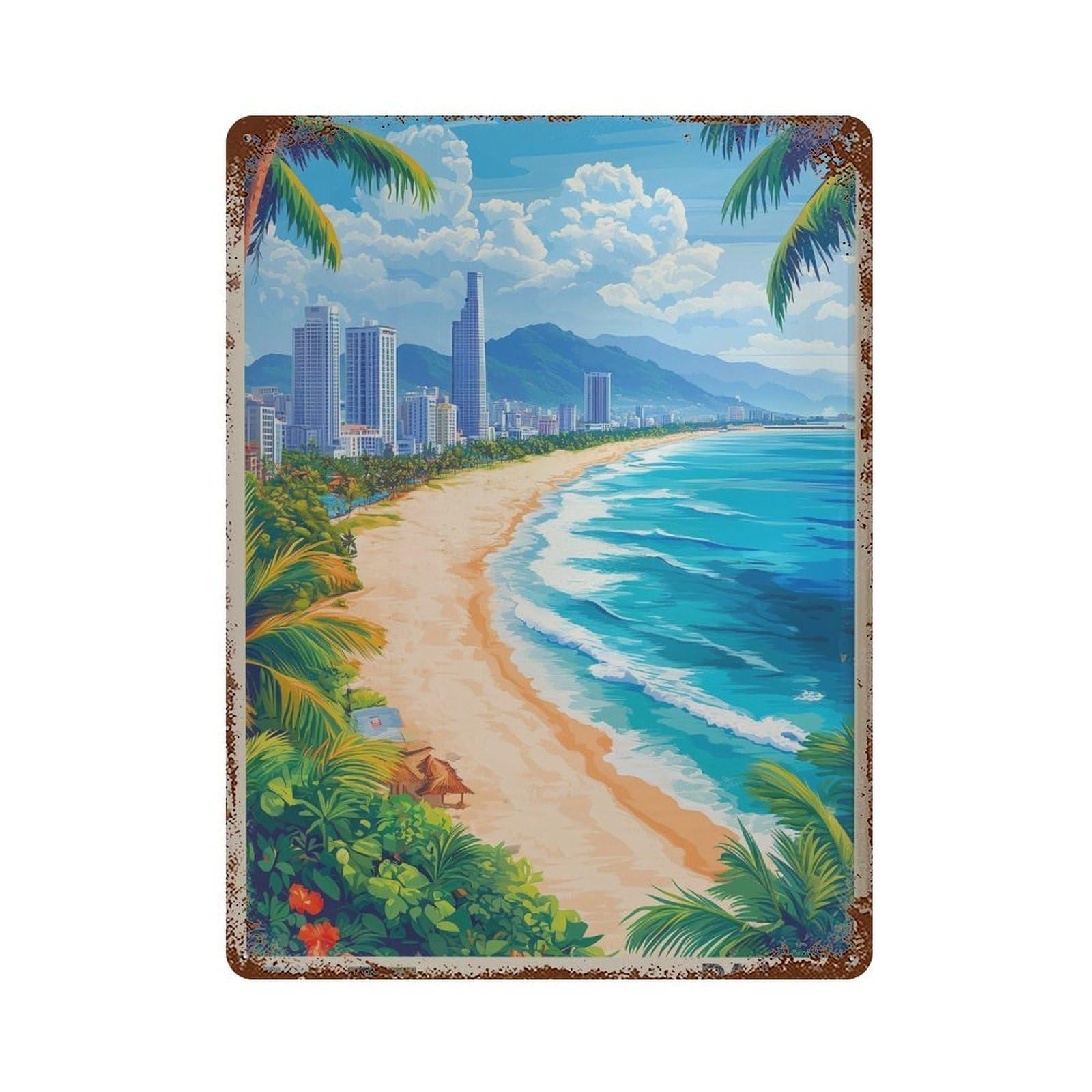 xiaoxiaoshen Da Nang Vietnam Travel Lang Co Beach Wall Decor Art Metal Tin Poster Modern Home Decor Art Home Bar Shop Decorations Vintage Sign 40x30cm
