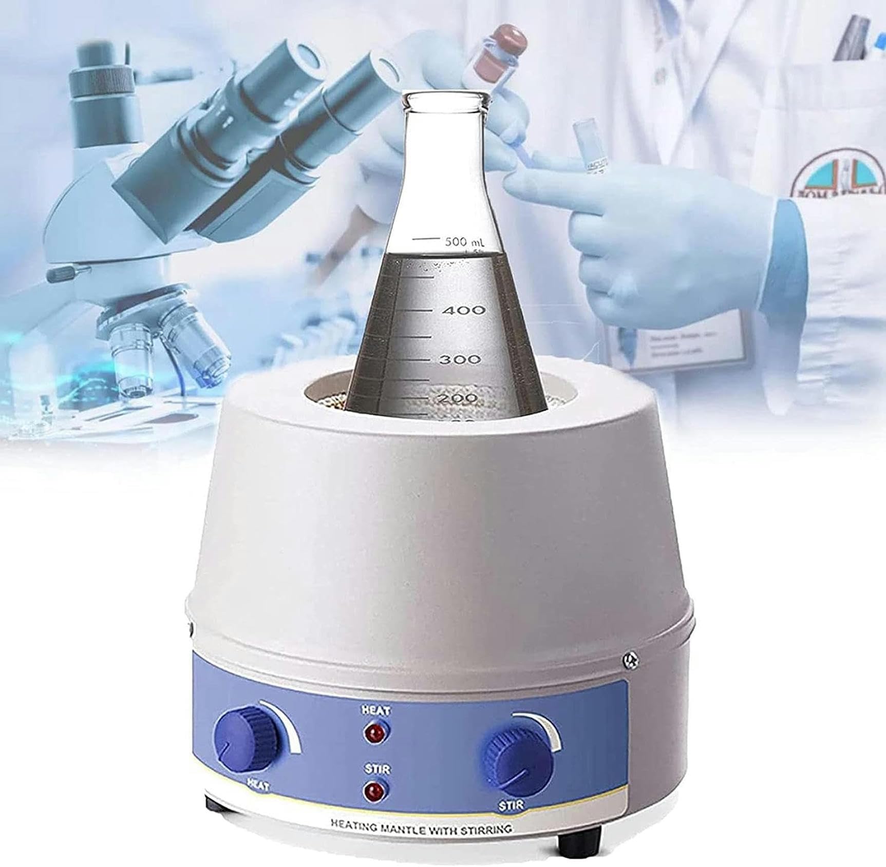 Mantello riscaldante con agitatore magnetico da laboratorio, miscelatore con agitatore magnetico 100/500/1000/2000ml per riscaldamento e agitazione, potenza di riscaldamento 100-2400 W, da RT a 380