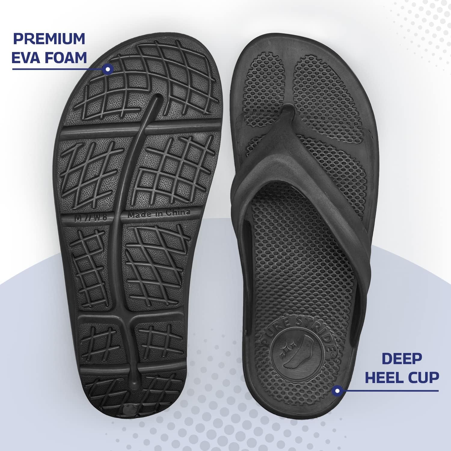 Pure Stride Therapeutic Flip Flops, Orthotic Thong Sandals for Plantar Fasciitis, Metatarsal and Heel Spurs, Feet Pain Relief and Arch Support - Black, Men’s Size 13 - Image 2