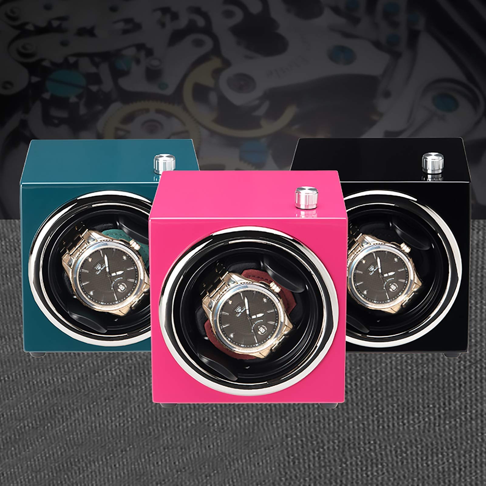 Mini Reloj de 1 Ranura, agitador, Rosa, Azul, Negro, Relojes mecánicos, Soporte de exhibición de bobinado automático, portátil para el hogar (Caja de exhibición de Reloj)