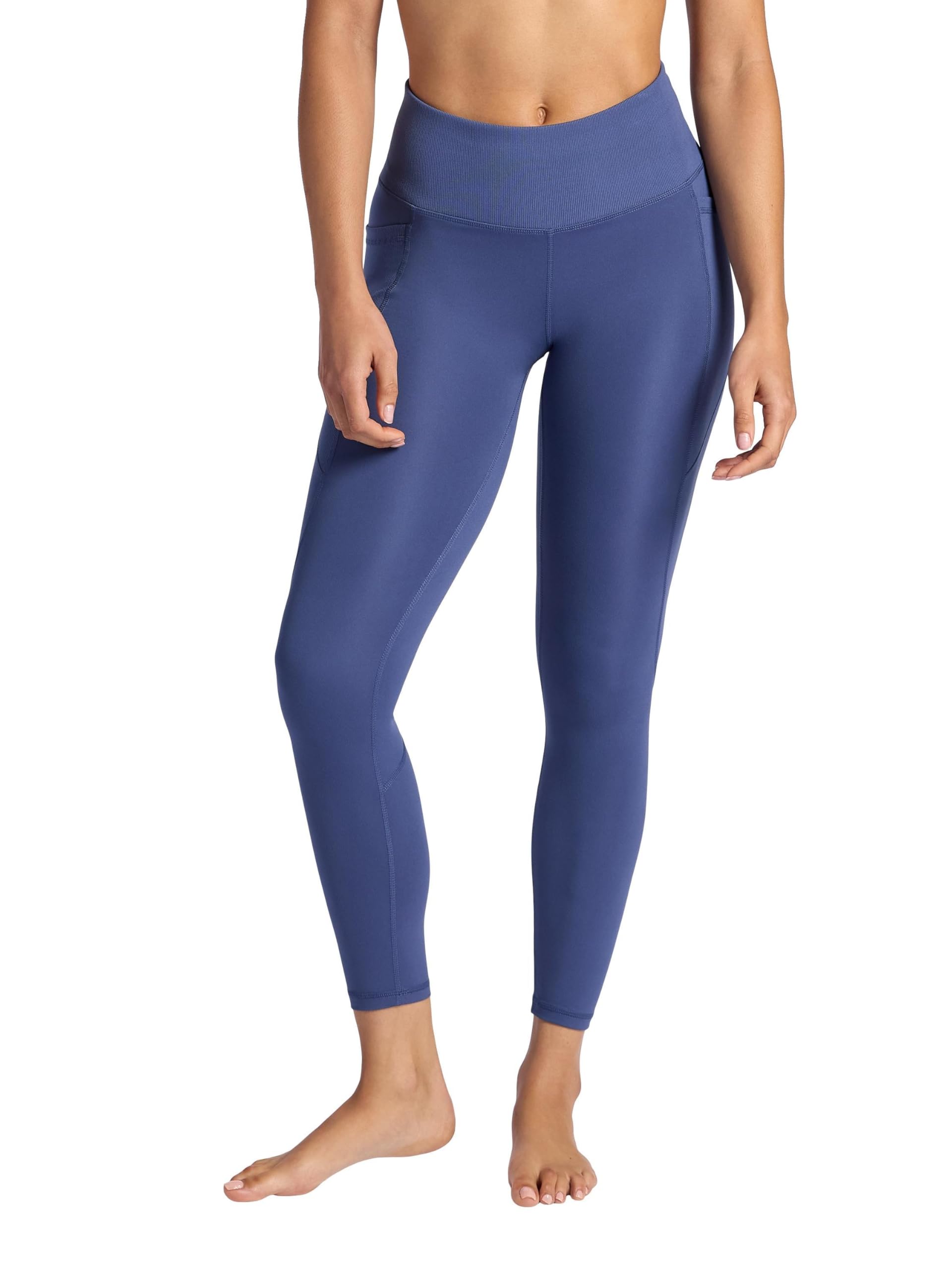 Gaiam Women's Rib Mix High-Rise 7/8 Legging, Slim Fit, 25” Inseam, Stretch Midweight Performance Material, Blue Indigo, S
