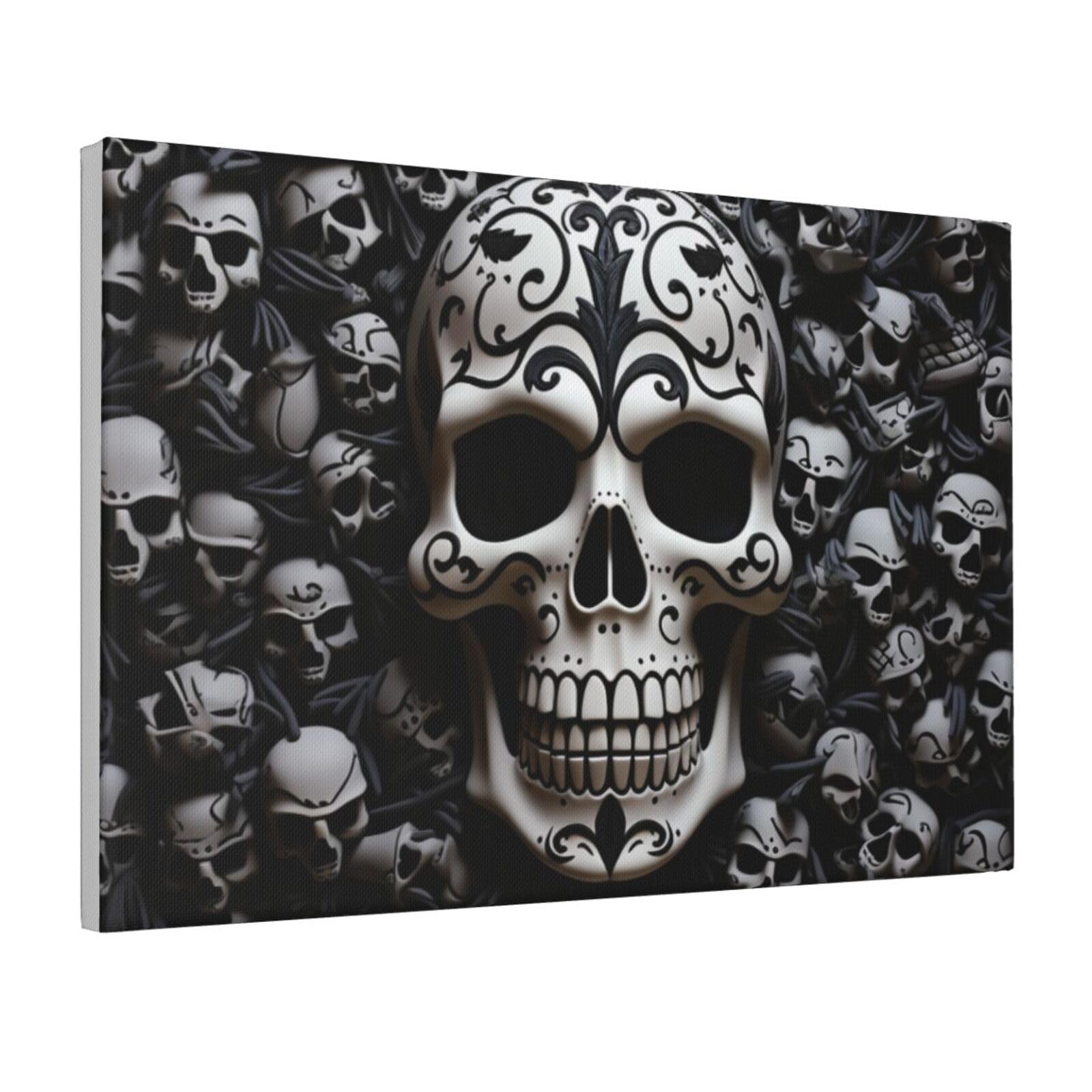 Framed Wall Art for Living Room Art Work, Black and white skulls Picture Prints Modern Office Wall Paintings Poster Aesthetic Wall Decorations for Home Decor Ready To Hang 8"x12"