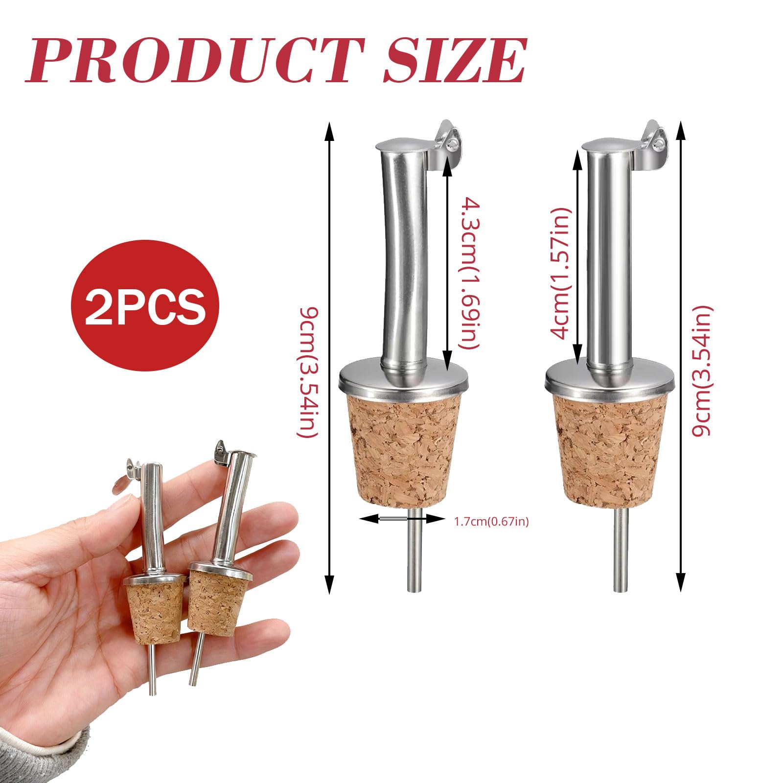 Beccuccio in legno e acciaio inox, beccuccio per bottiglie in sughero, elegante dosatore per olio da 2 cl e liquori, robusto versatore per vino, aceto e olio, porzionatore per bottiglie x3 Set