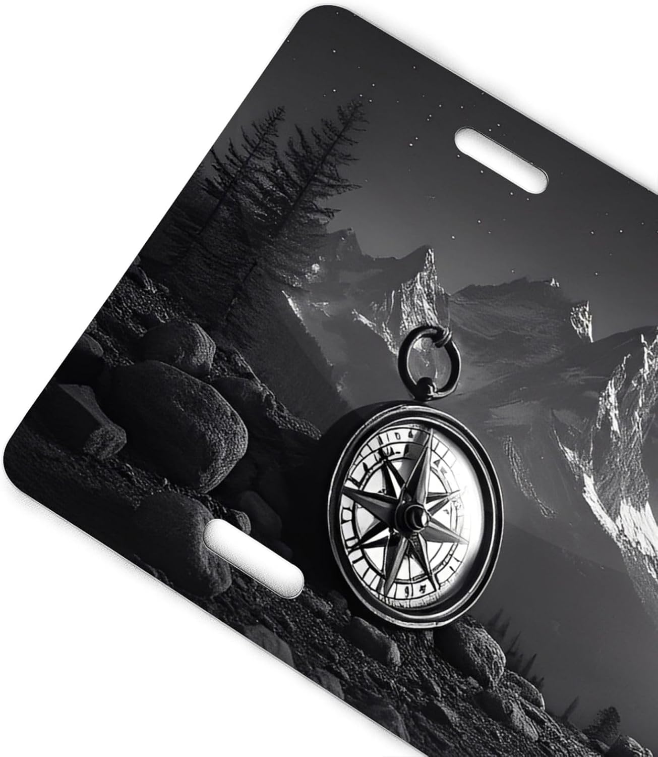 Mountain Compass Aluminum License Plate 6x12 | Mountain Compass Decor, 6x12 In UV Printed Aluminum, Cabin Garage Wall Sign, 4 Pre-drilled Holes, Non-DMV Art.