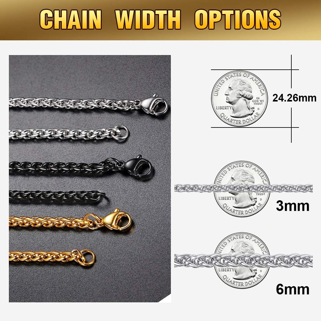Boys Necklace Chain for Pendant 3mm 18 inch Men Necklace Wheat Chain Silver Color | 