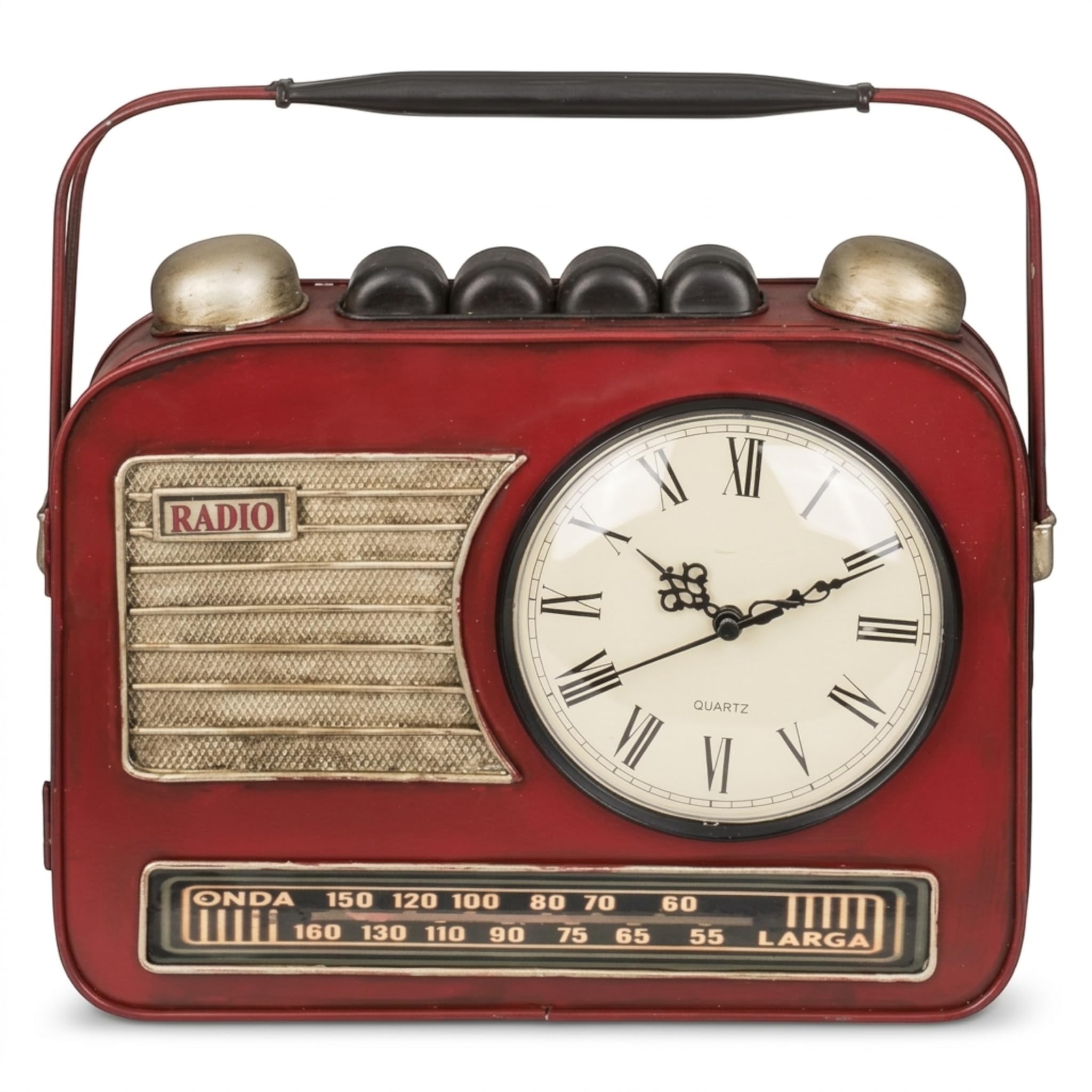 MIJOMA Schlüsselkasten Retro-Radio mit Uhr 28x29x7 cm – Metall für Wandmontage – dekorative Aufbewahrung im Vintage Stil für Flur Eingangsbereich