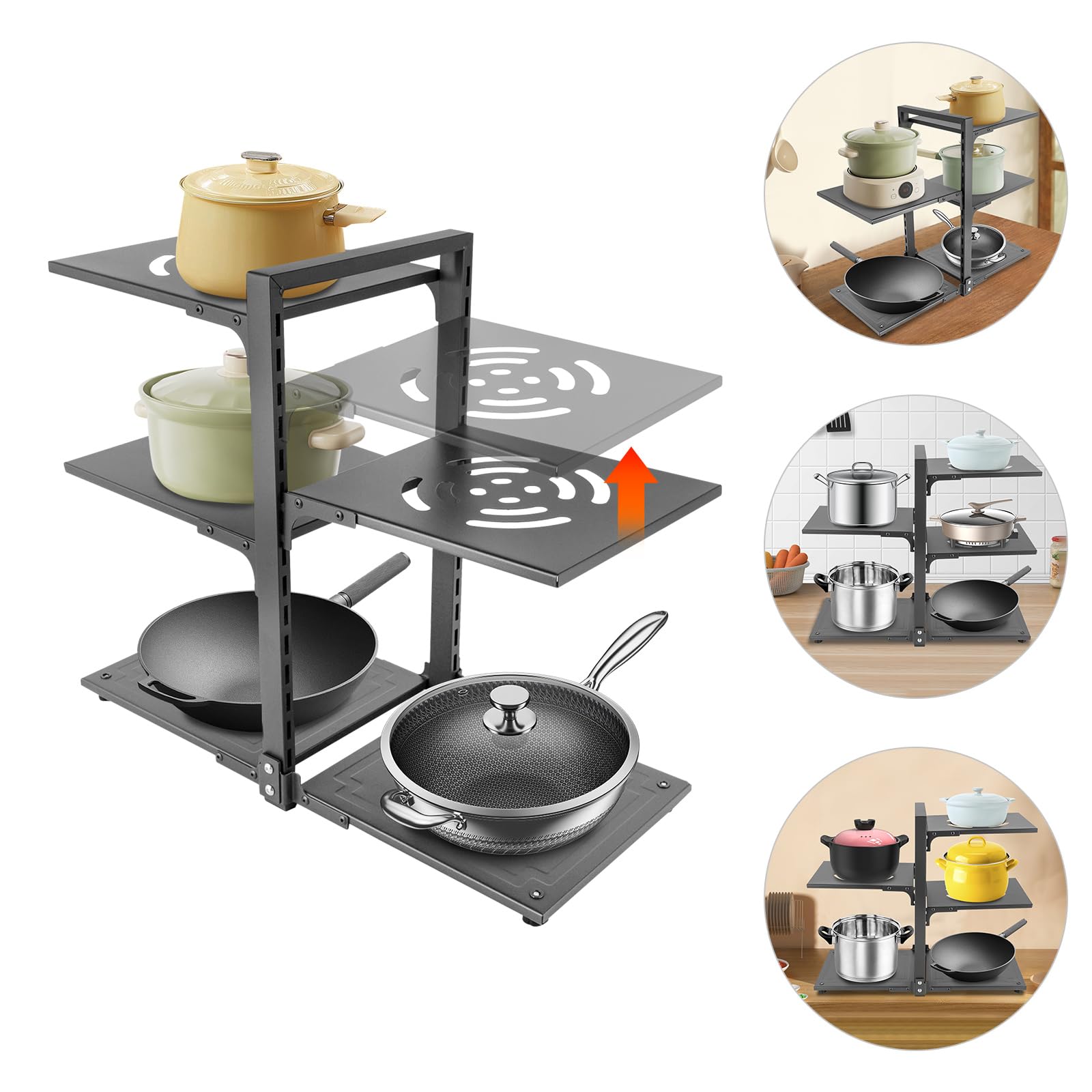 Organizzatore per pentole, armadietto da cucina, organizer per pentole e padelle, 5 ripiani, resistente pentole, padella, scaffale sotto lavandino, organizer e stoccaggio, capacità di peso