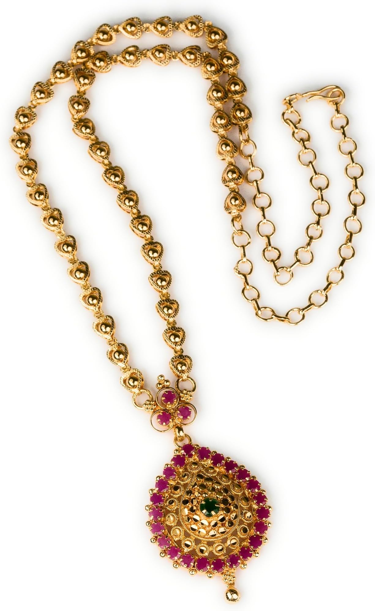Sasitrends1 Gram Micro Gold Plated Traditional Handmade Ruby Emerald Dollar with 24 Inches Long Chain for Women & Girls