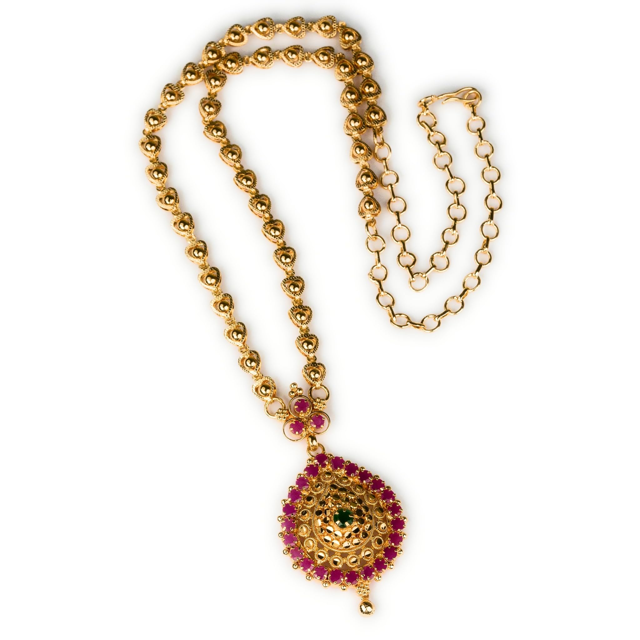 Sasitrends 1 Gram Micro Gold Plated Traditional Handmade Ruby Emerald Dollar with 24 Inches Long Chain for Women & Girls