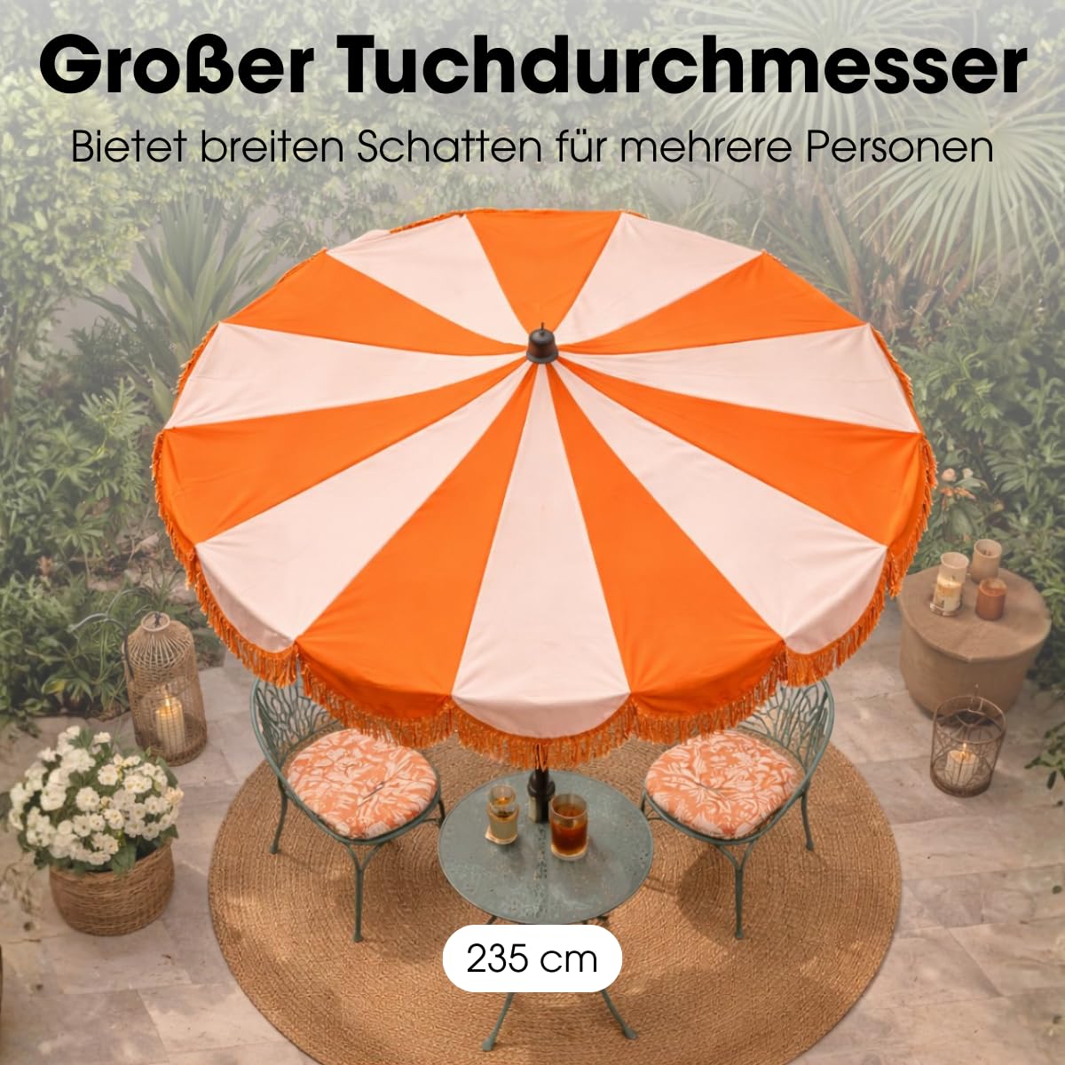Mica Decoration Kim Gestreifter Sonnenschirm mit Tragetasche - Stockschirm 238 x Ø235 cm - Garten oder Balkon Sonnenschutz - Polyester, Stahl - Orange
