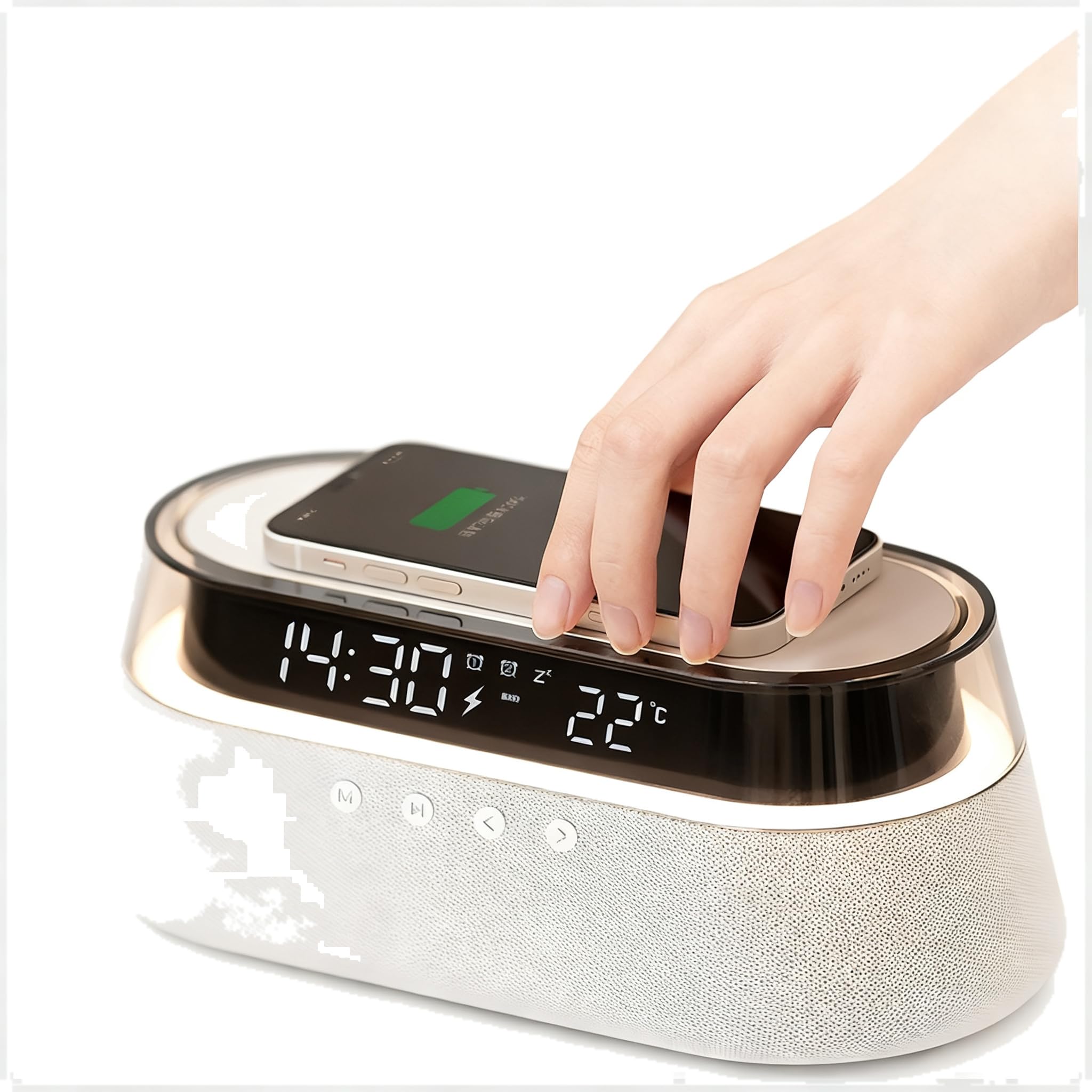 Radiosveglia con Wi-Fi, caricabatterie wireless, luce sveglia e