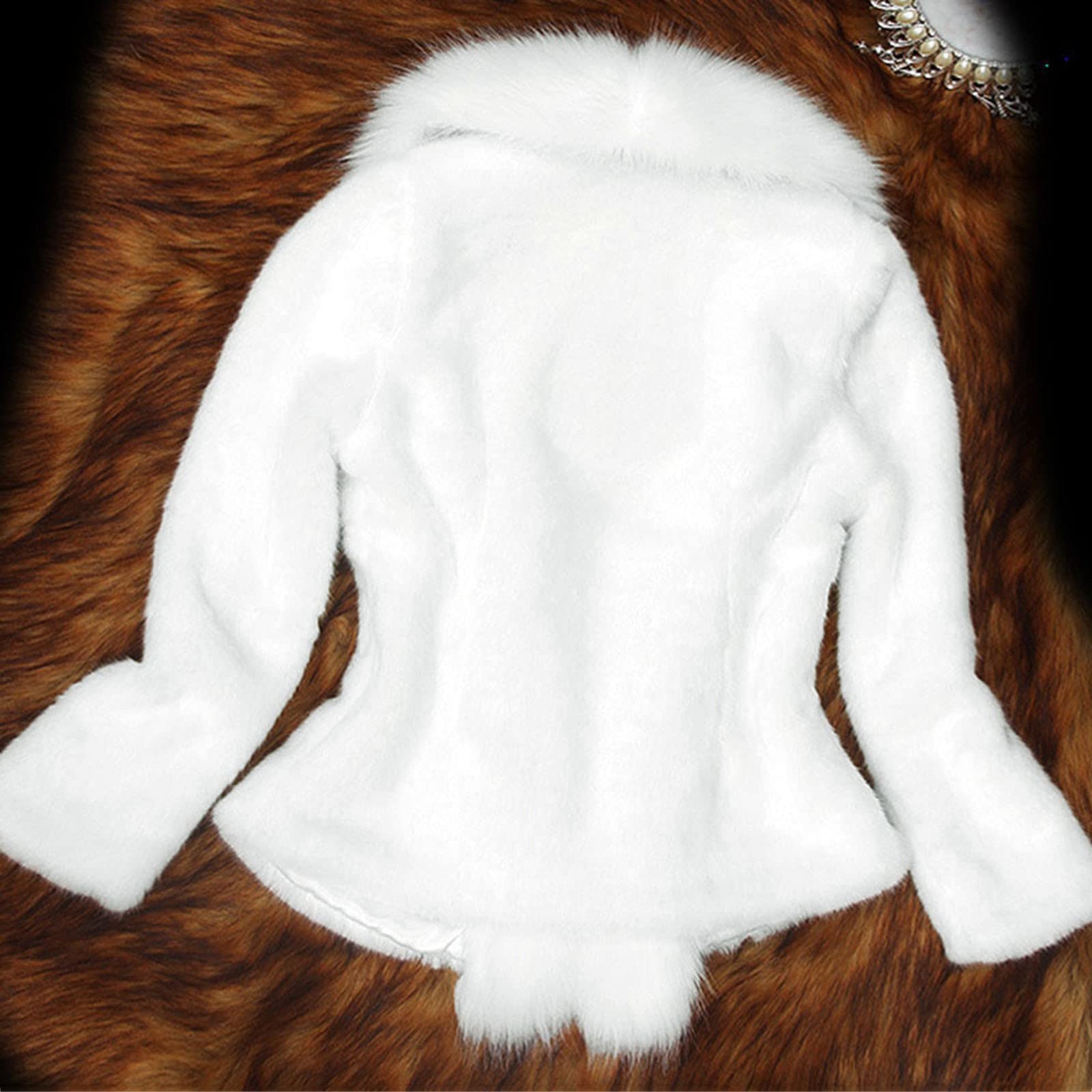 IQYU Cappotto di Pelliccia Sintetica da Donna Bianco per Matrimonio - Cardigan Elegante Corto Invernale Con Collo di Pelliccia