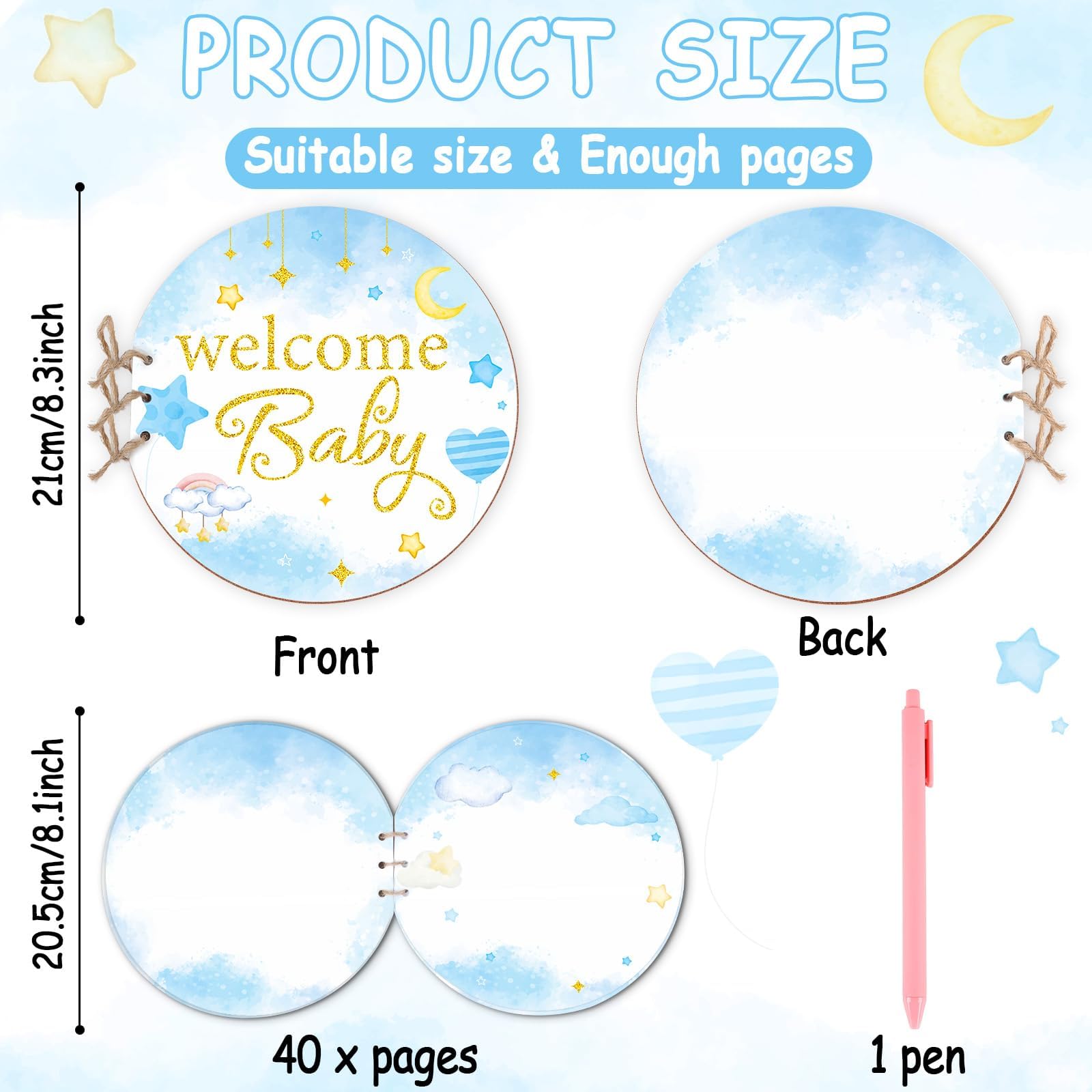 party greeting Baby Shower Guest Book Alternative Blue Baby Shower Guestbook Sign Baby Shower Sign in Guest Book Wood Advice Message Guestbook Keepsake Gift for Boy Baby Shower Activity Party Supplies