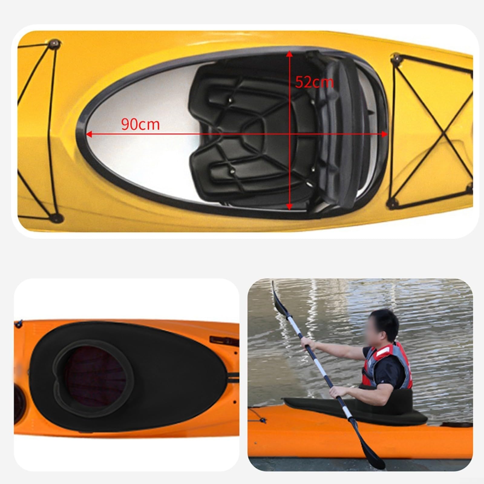 Copertura impermeabile per kayak, in neoprene, per cabina di guida da 90 x 52 cm, maniglia a sgancio rapido, vestibilità elastica per petto da 85 a 105 cm, accessorio per canoa nera
