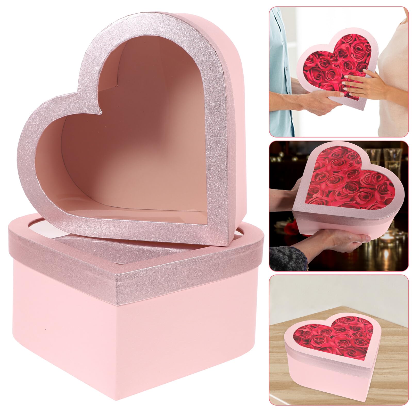 2pezzi Scatola per Fiori Forma di Cuore Scatola Regalo per Fiori per San di Imballaggio per Finestra Trasparente Adatta per Confezionare Bouquet e Regali