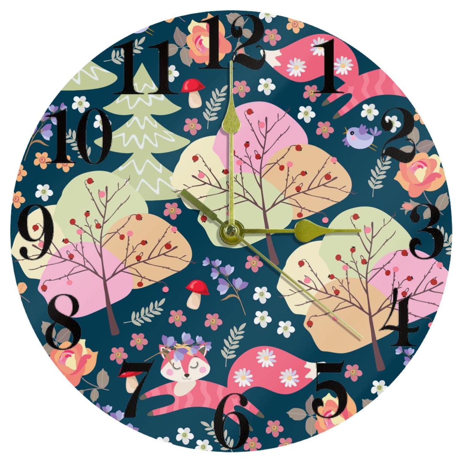 Horloge murale à quartz fleur de renard 25 cm pour salon