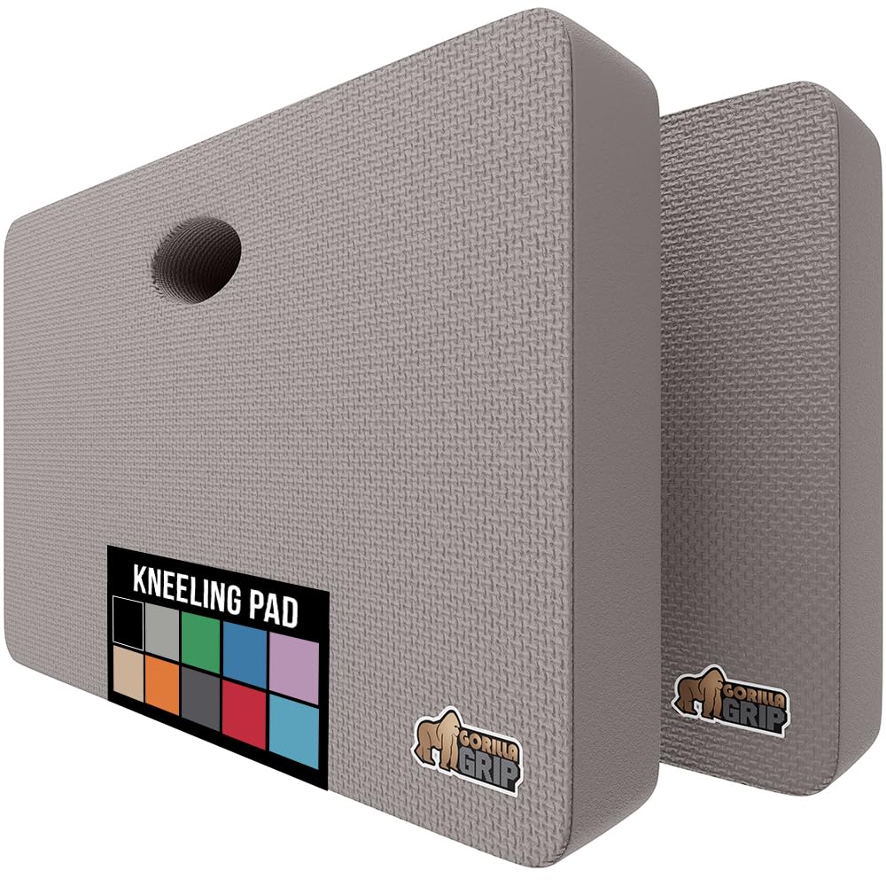 GORILLA GRIP Extra Thick Patent Pending Soft Foam Kneeling Pad, 2 PK, Supportive Large Cushion Knee Pads for Gardening, Baby Bath, Dirt and Water Resistant, Workout and Garden Supplies, 17.5x11, Gray