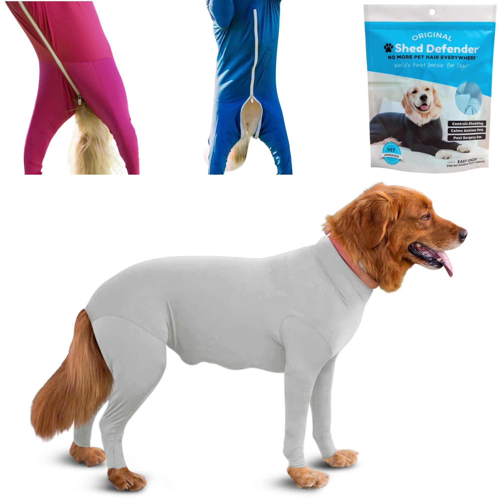Shed Defender Original Dog Onesie for Dog Shedding, Seen on Shark Tank, Lightweight Breathable, Bodysuit for Dogs, Recovery Suit, Jumpsuit, Dog Body