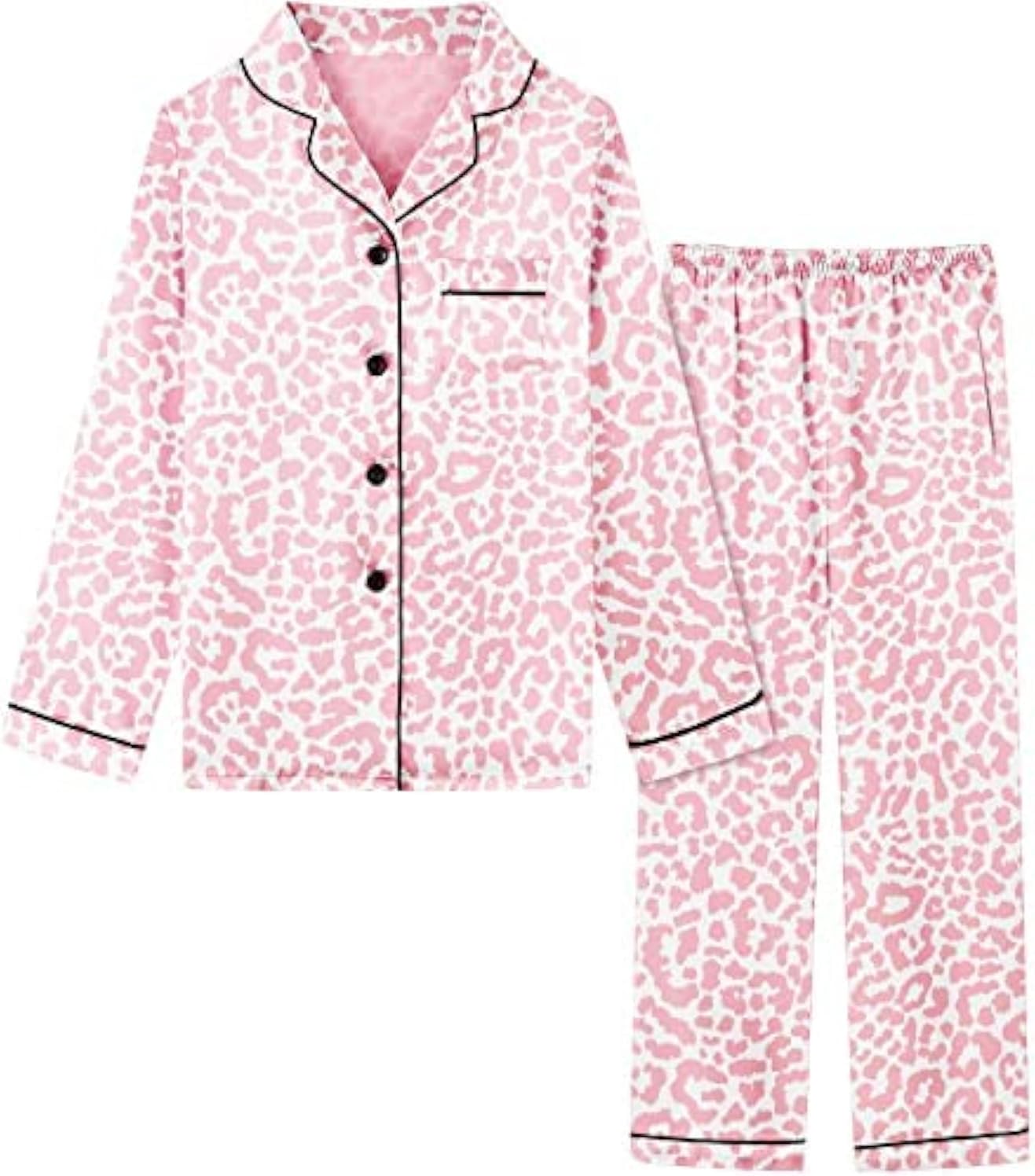 Schbbbta Girls & Women Pajamas Set, 2 Piece Satin Silky Pjs Button-Down Kids Sleepwear, 3 Years - XX-Large