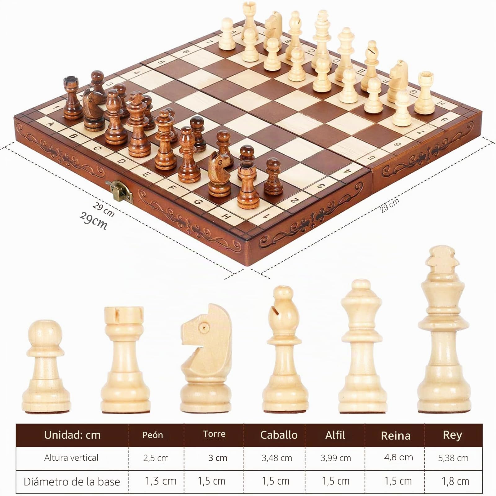 Syrace Juego de ajedrez magnético, Juego de Mesa, Plegable, de Madera, Hecho a Mano, portátil, ajedrez con Piezas y Ranuras de Almacenamiento, 2 jugadores