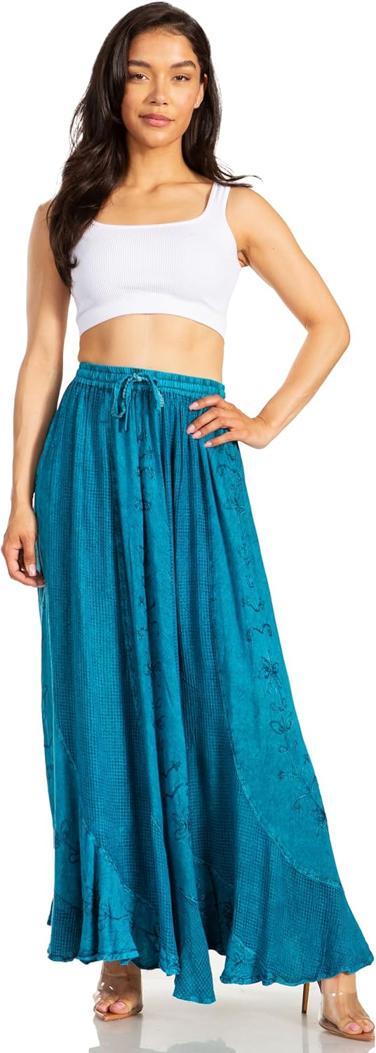 Sakkas Ahaana Women Renaissance Boho Rayon Maxi Embroidered Paneled Summer Skirt