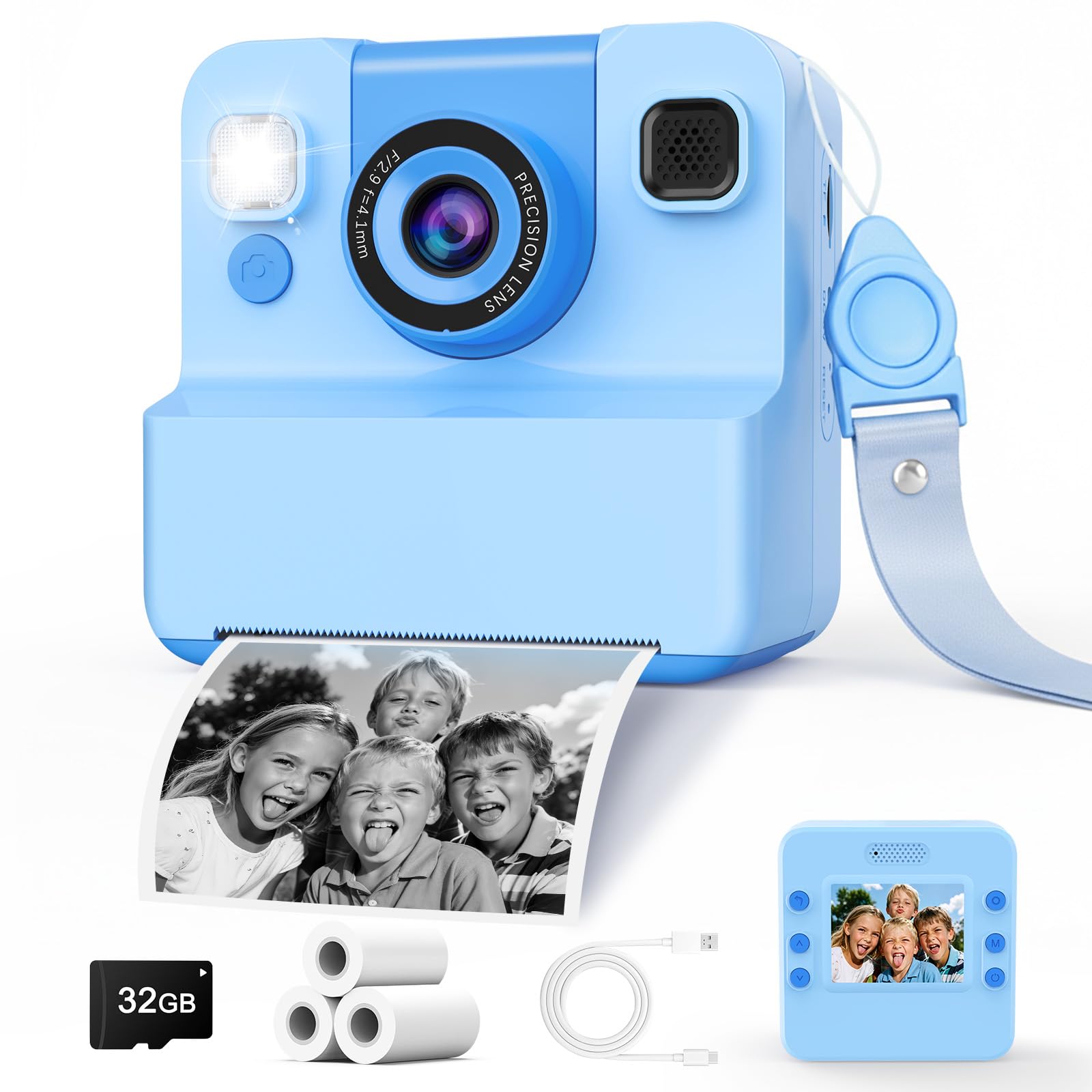 Yidoroye Macchina Fotografica Bambini，2.4" HD 1080P Macchina Fotografica Bambini Istantanea Regalo Bambino 3-10 Anni Maschio Fotocamera Istantanea 32GB Scheda & Papier Photo Regalo Natale