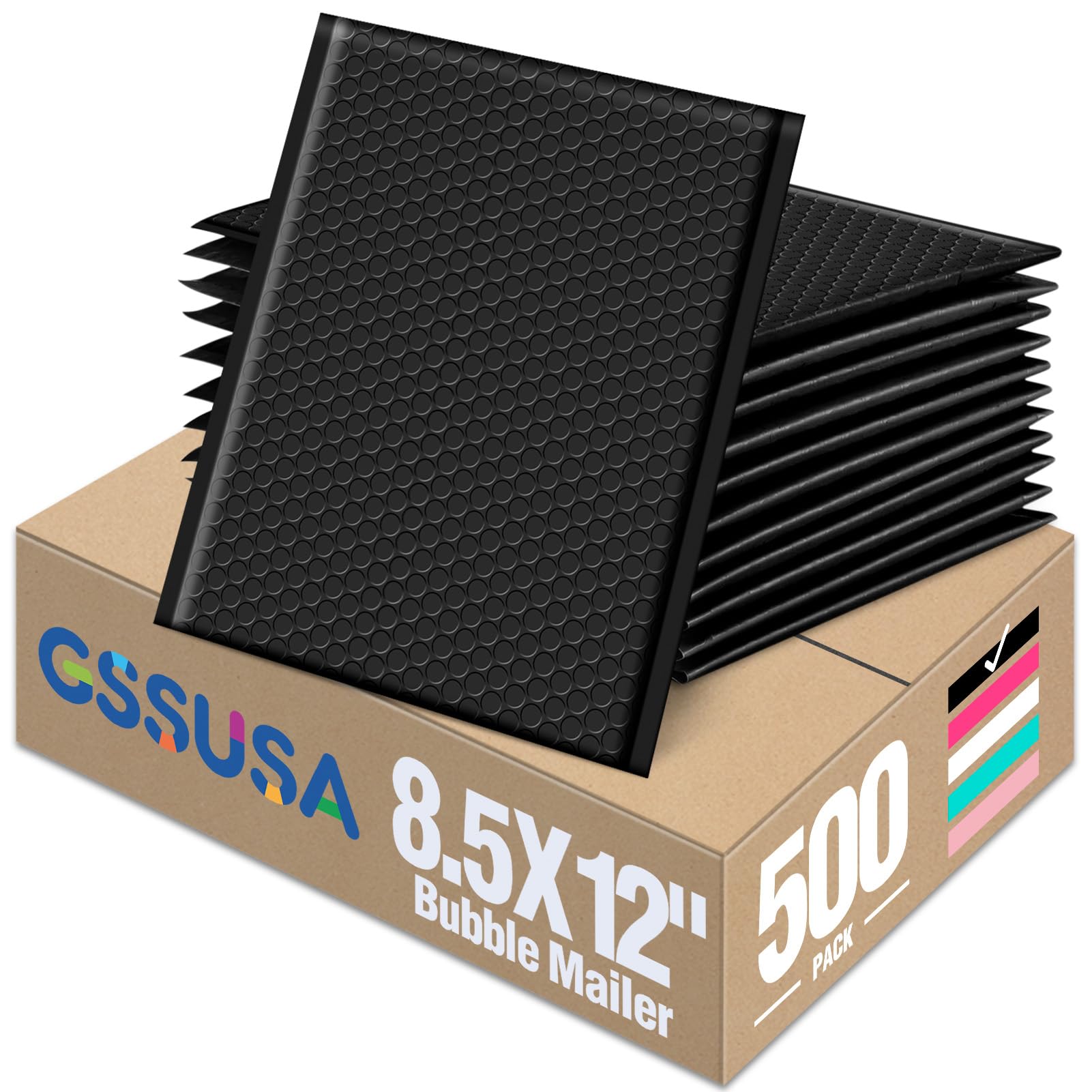 GSSUSA Black Bubble Mailers 8.5X12 Inches 500 Pack, Padded Poly Bubble Mailer, Large padded Envelopes Strong Adhesion Bubble Envelopes,Self-Seal