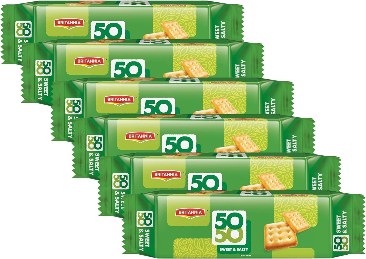 Britannia Crackers 50 50 Sweet and Salty Biscuit 2.19oz (62g) - Delicious, Light & Crispy Grocery Cookies - Best Treat for Friends & Family (Pack of 6)