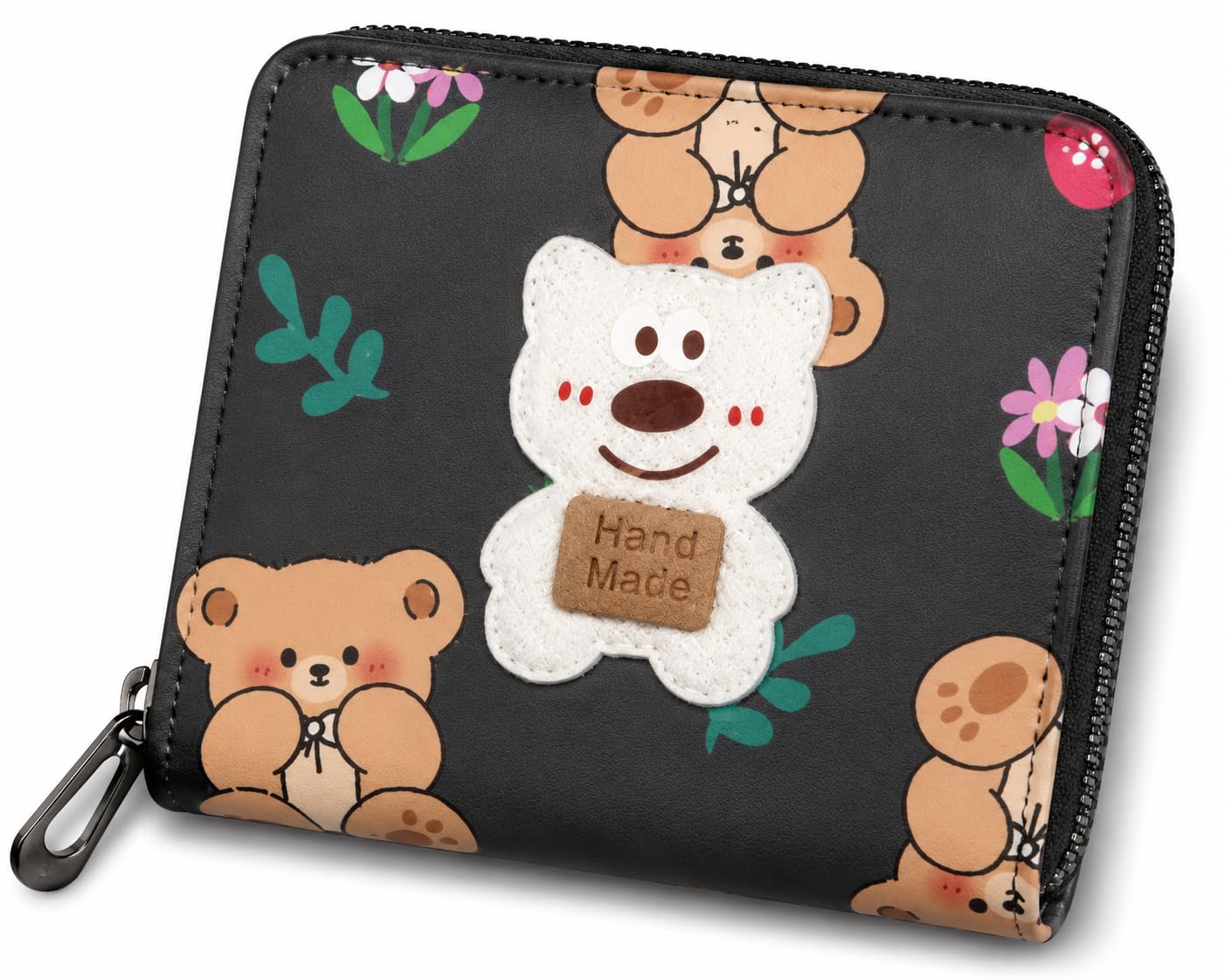 Cute Teddy Bear Printed PU Leather Women's Zip Around Wallet Cute Money Purse for Girls | Gift for Women| Gift for Rakhi | Rakhi Gift for Sister| Small Wallet for Woman - Black-image-36