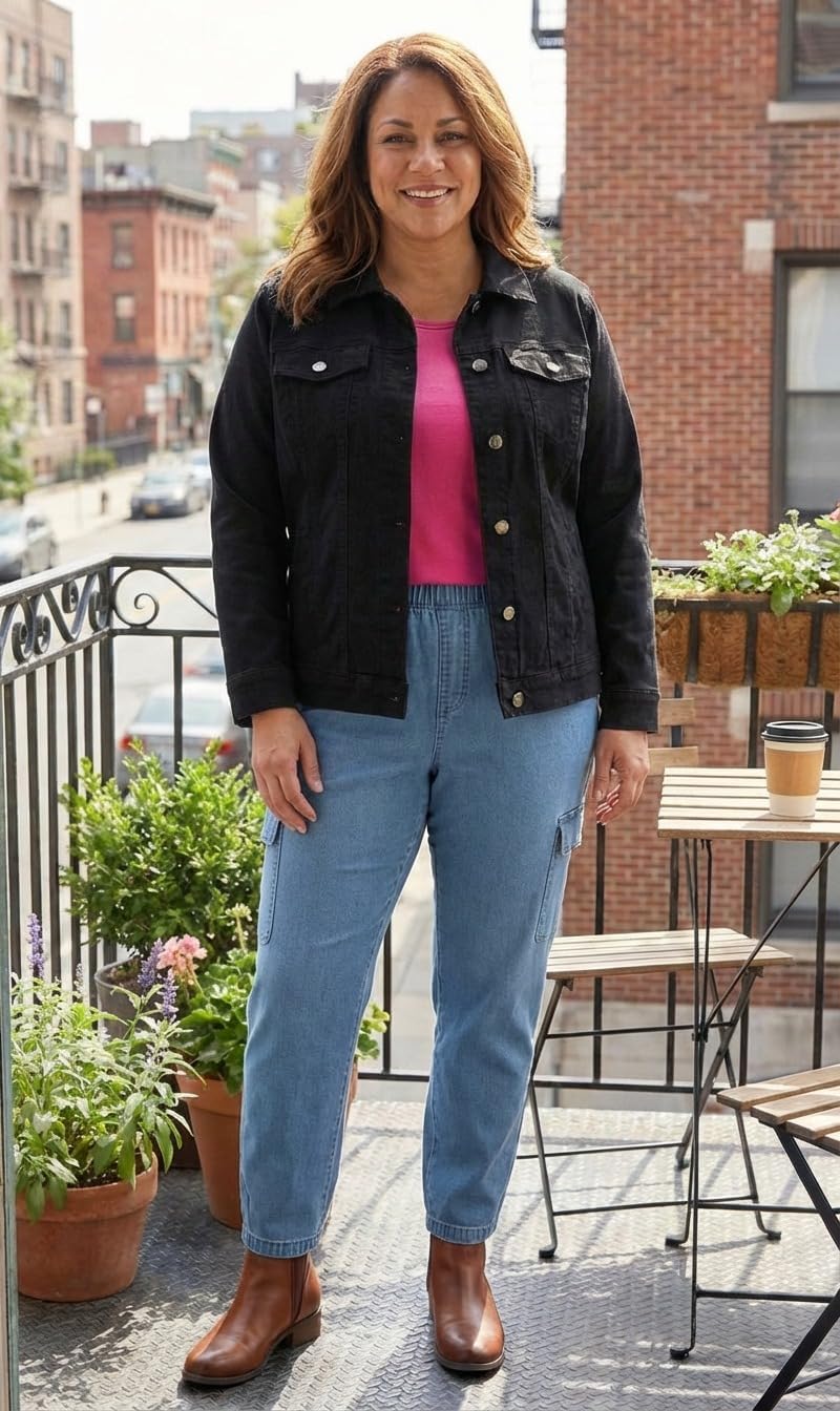 Turtle Bay New York Women’s Button Front Brushed Twill Jacket – Casual Lightweight Outerwear