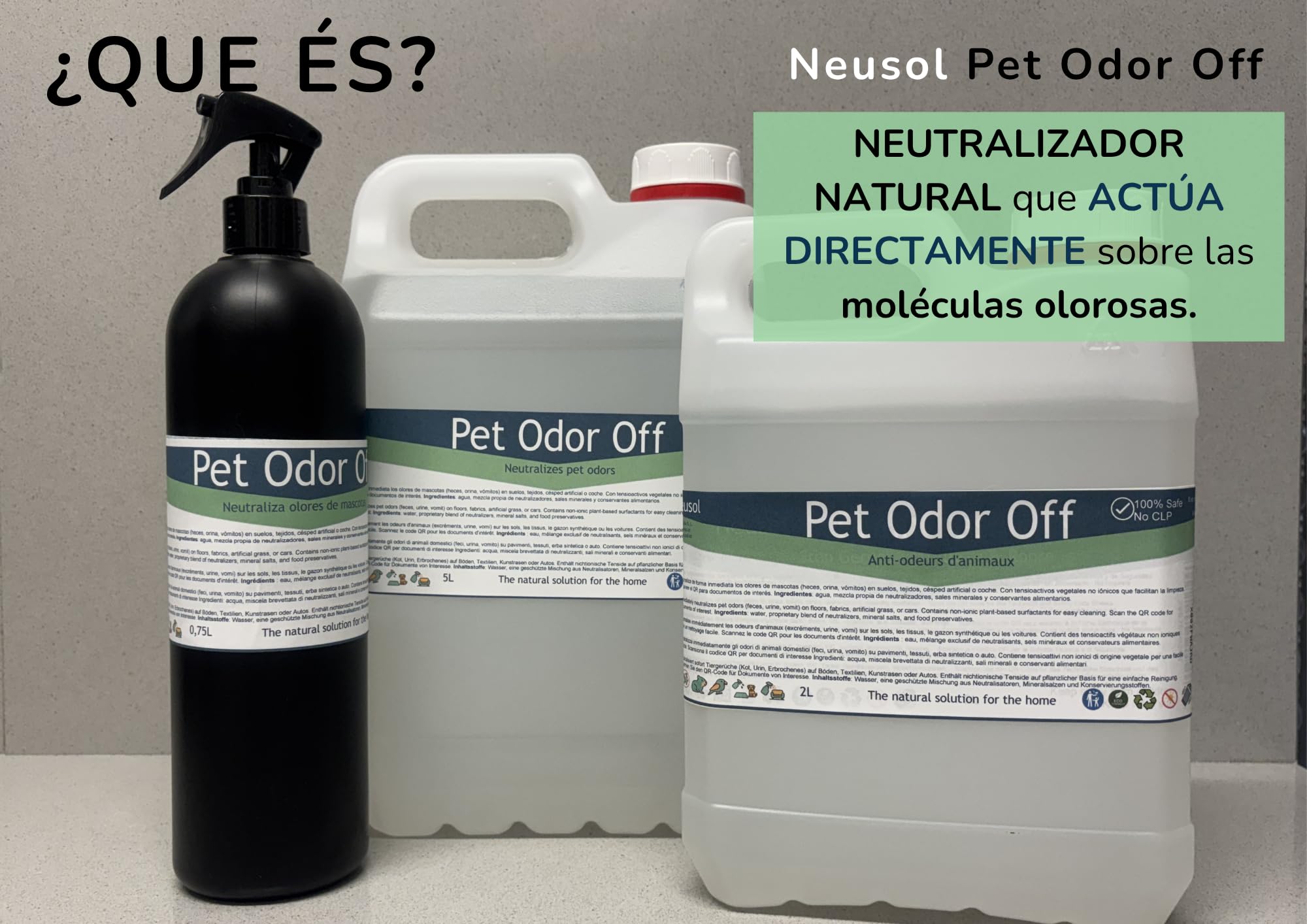 Pet Odor Off – Neutralizador Olor Mascotas orina sin CLP (5L) | Para orina vómitos y residuos orgánicos Uso en suelos textiles y césped artificial Sin fragancia añadida ni pictogramas CLP