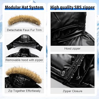 Boy's Winter Coat Kids Puffer Jacket Water Resistant Bubble Outerwear Fleece Heavyweight Parka with Fur Hood
