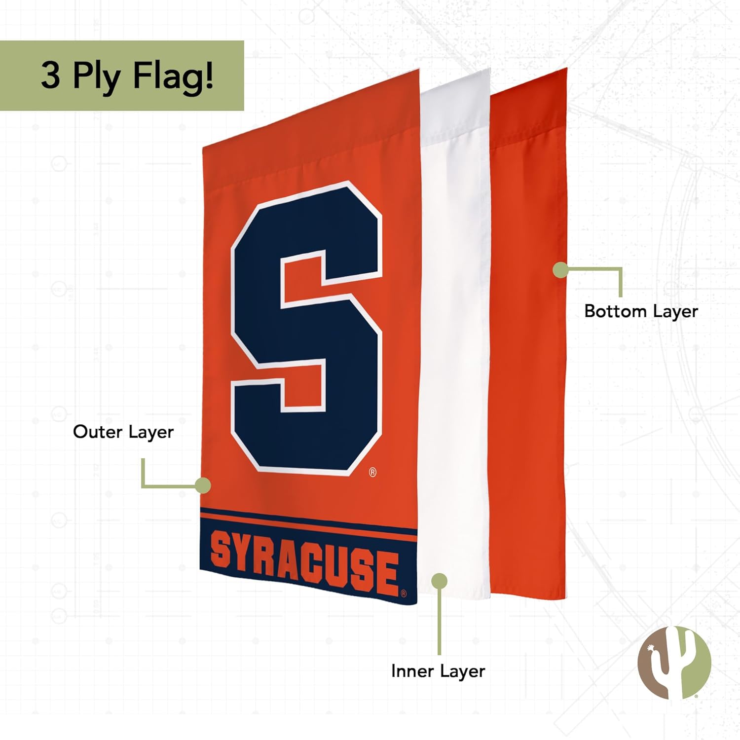 Desert Cactus Syracuse University SU Garden Flag – 19 x 12 inch Syracuse Orange Banner, For Outdoor Display and Events (Design A) - Image 3