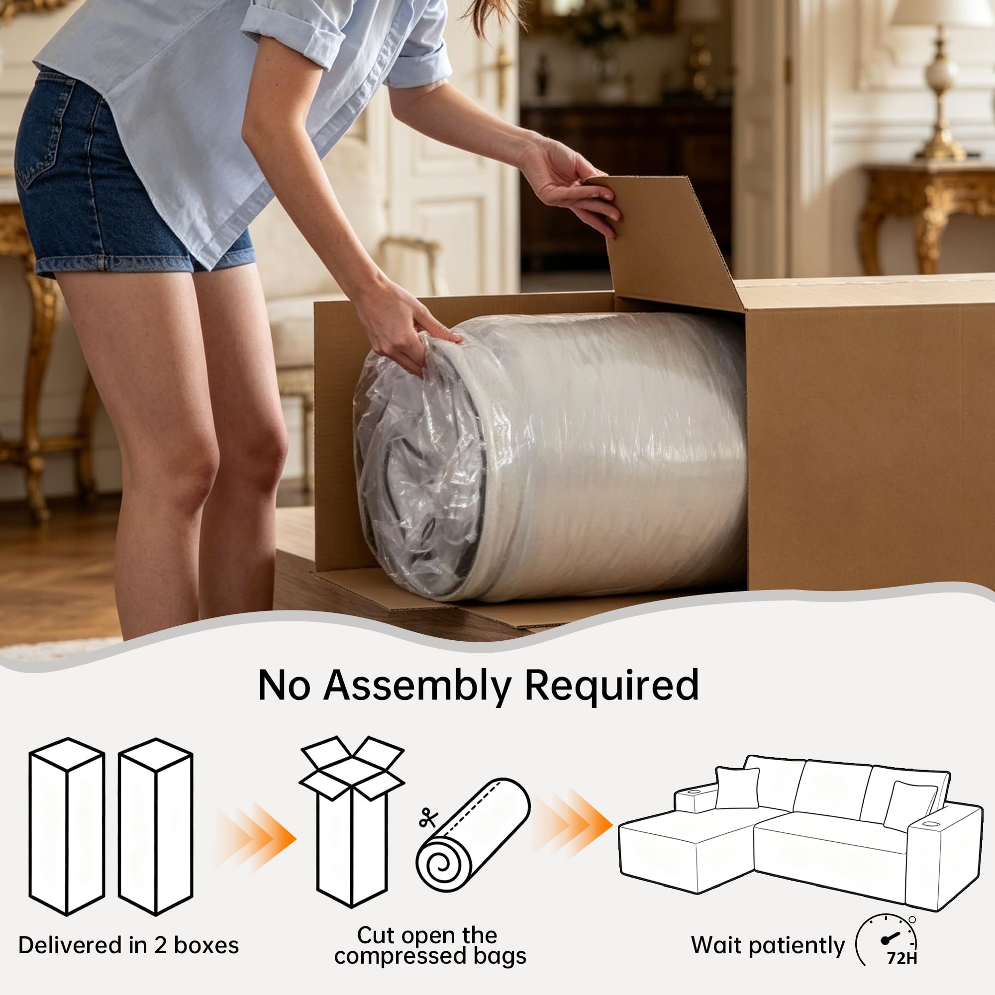 Sofá Esquinero, Sofa 3 Plazas con Chaise Longue, 102 inch/261cm Sofá de Pana Afelpado con Asiento Profundo Deshuesado, Sofá Modular Forma L Sofá de Corduroy para Salón, Gris Oscuro