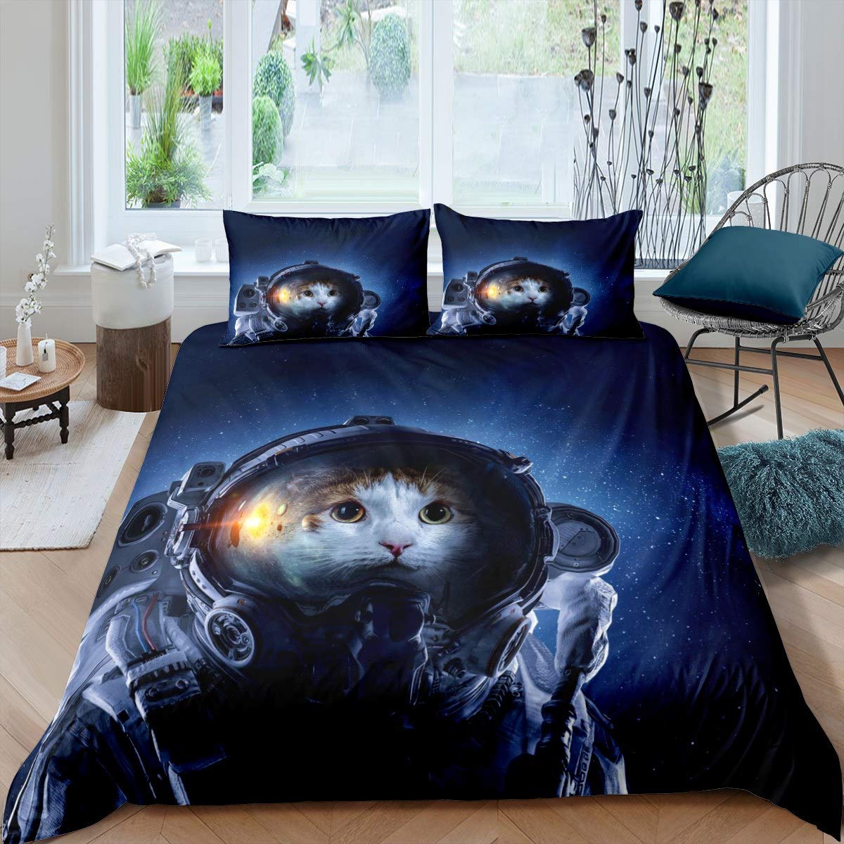Parure de lit chat astronaute idée cadeau anniversaire enfant espace