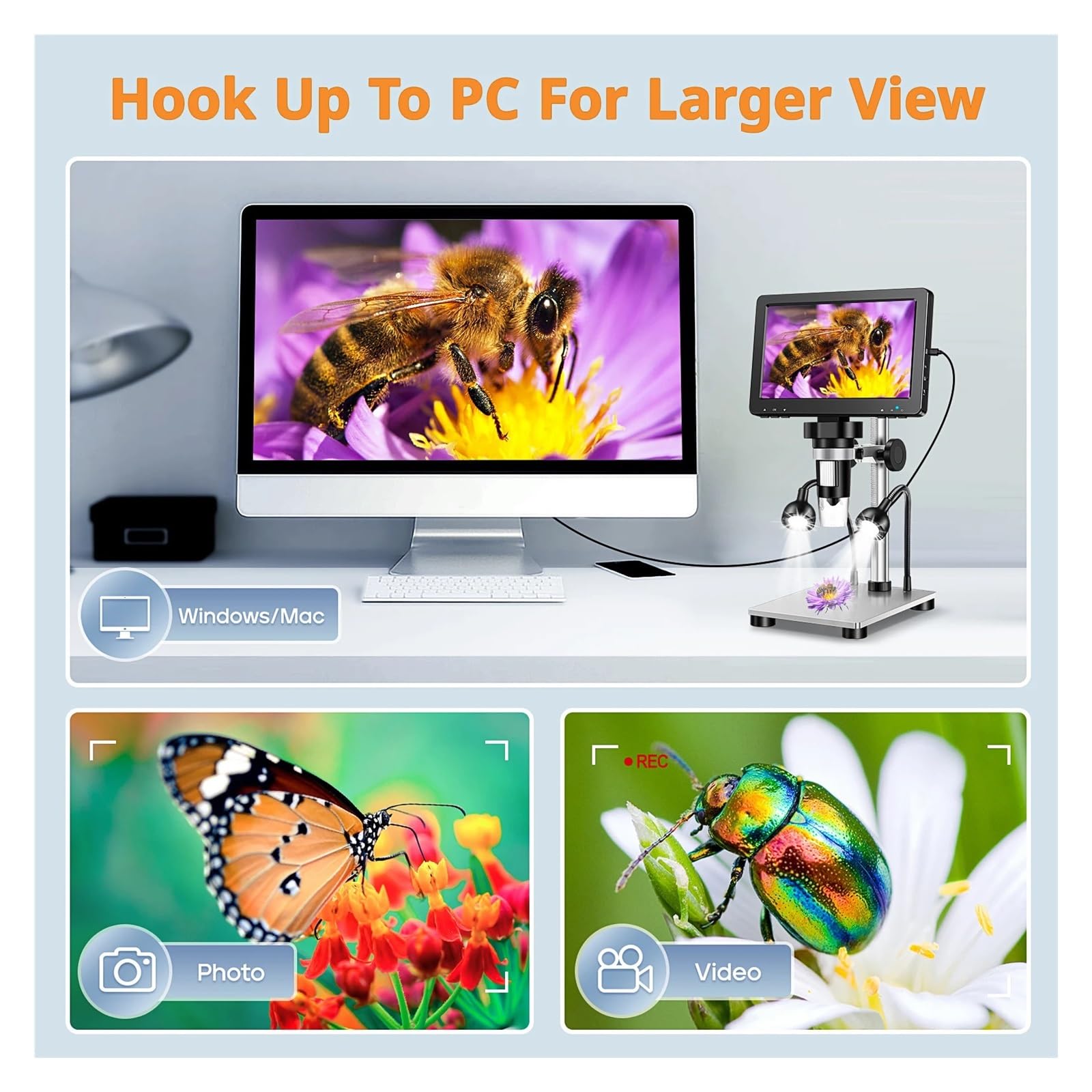 Digital Microscope 1200x Magnification HD USB Professional Electron Microscopios For Repairing With 10 LED Light