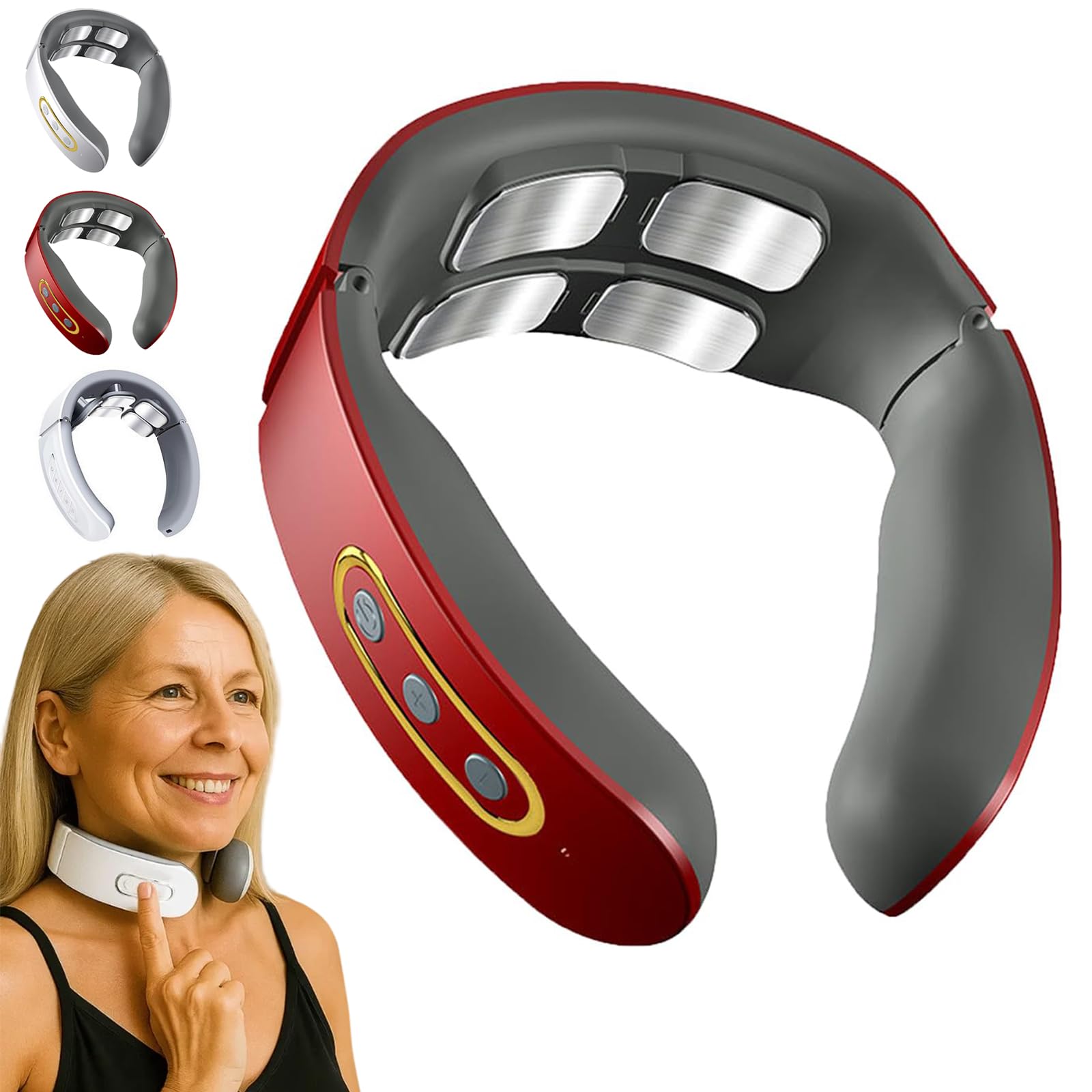NeuroNeck Pro Soluzione Per Il Collo 11 In 1, Neuroneck Pro Cervicale, Massaggio A 6 Testine, 9 Livelli Di Intensità, Terapia Termica A Tre Livelli, Allevia La Pressione Sul Collo (4 testine-rosse)