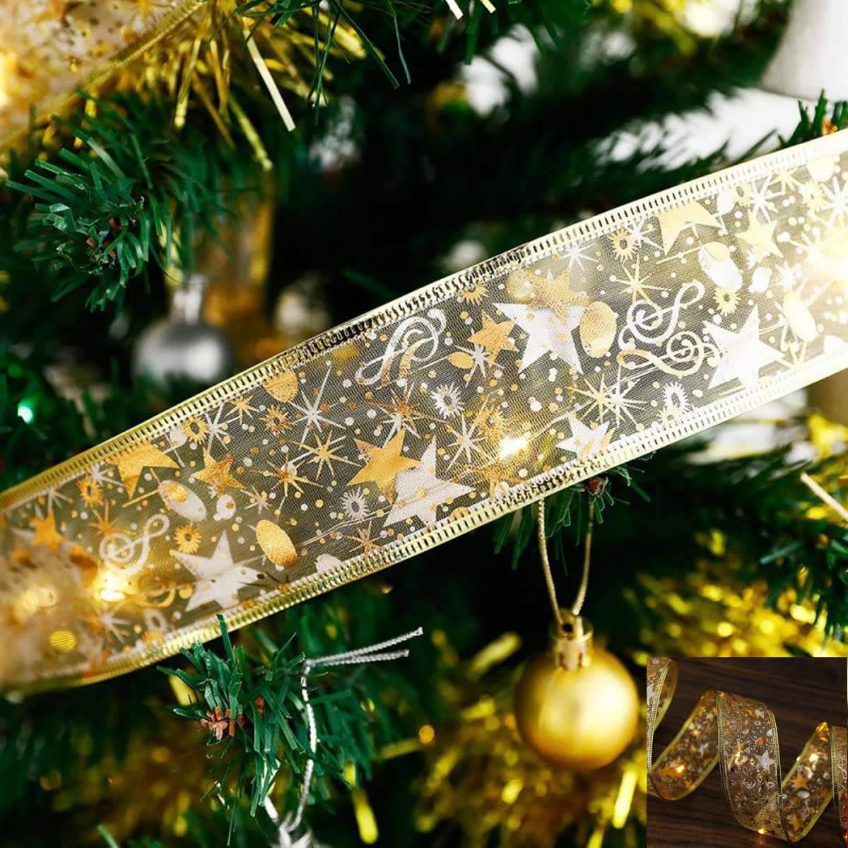 Ruban De Noël Métallique à Paillettes Pour Emballage Cadeau, 6,3 Cm X 9,1 M, Pour Sapin De Noël, Guirlande, Couronne, Loisirs Créatifs, Décorations De