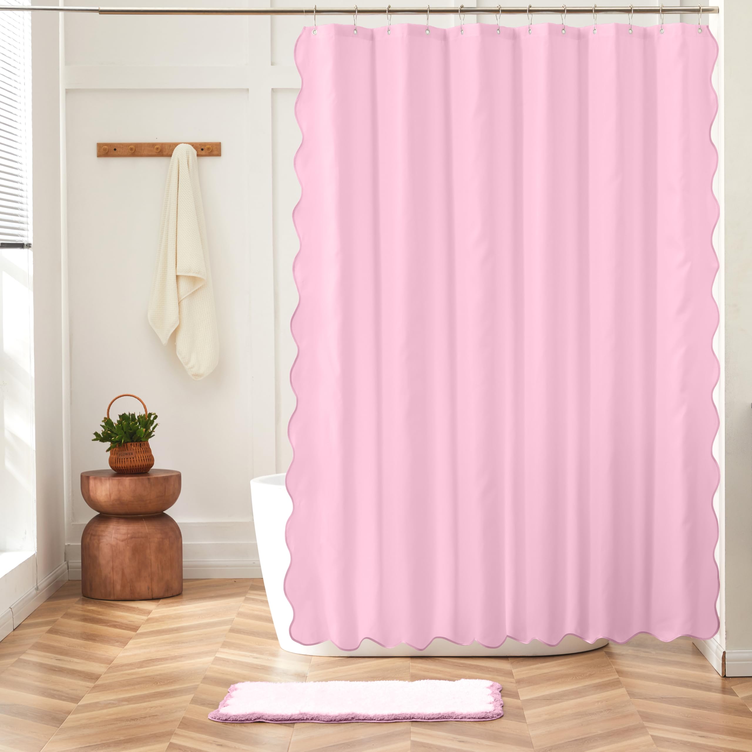 Ohocut Pink Scalloped Shower Curtain, Double-Side Print, Cute Aesthetic Pretty Girly Preppy Scallop Edge Shower Curtains for Bathroom 72’’x72’’