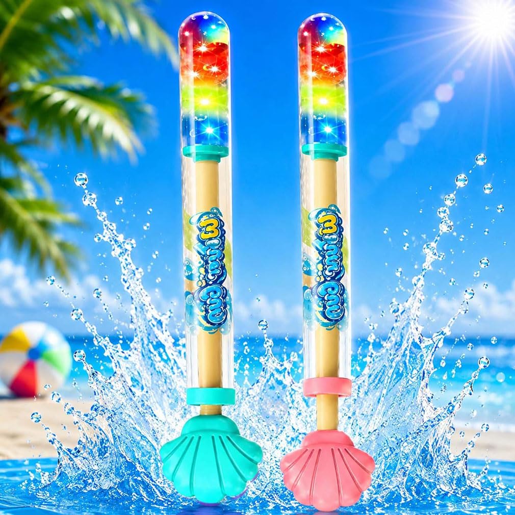 2026 New Glowing Rainbow Led Water Blaster,Fireworks Water Spray Gun with Lights,Firework Style Water Squirter High Pressure Pull-Out Water Blaster,Fireworks Effect Water Spray Toy for Pool (2PCS-A)