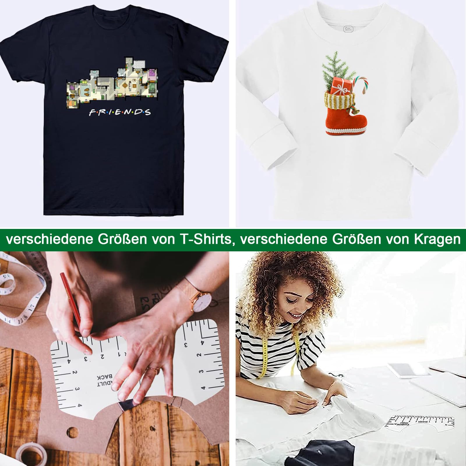 12 Stücke T-Shirt Ausrichtungslineal Schablonen-Lineal T-Shirt Zentrierung Werkzeug DIY T-Shirts Ausrichtlineale PVC Guide Anleitung Lineal zum Nähen Gestalten von V-Ausschnitt und Rundhalsausschnitt