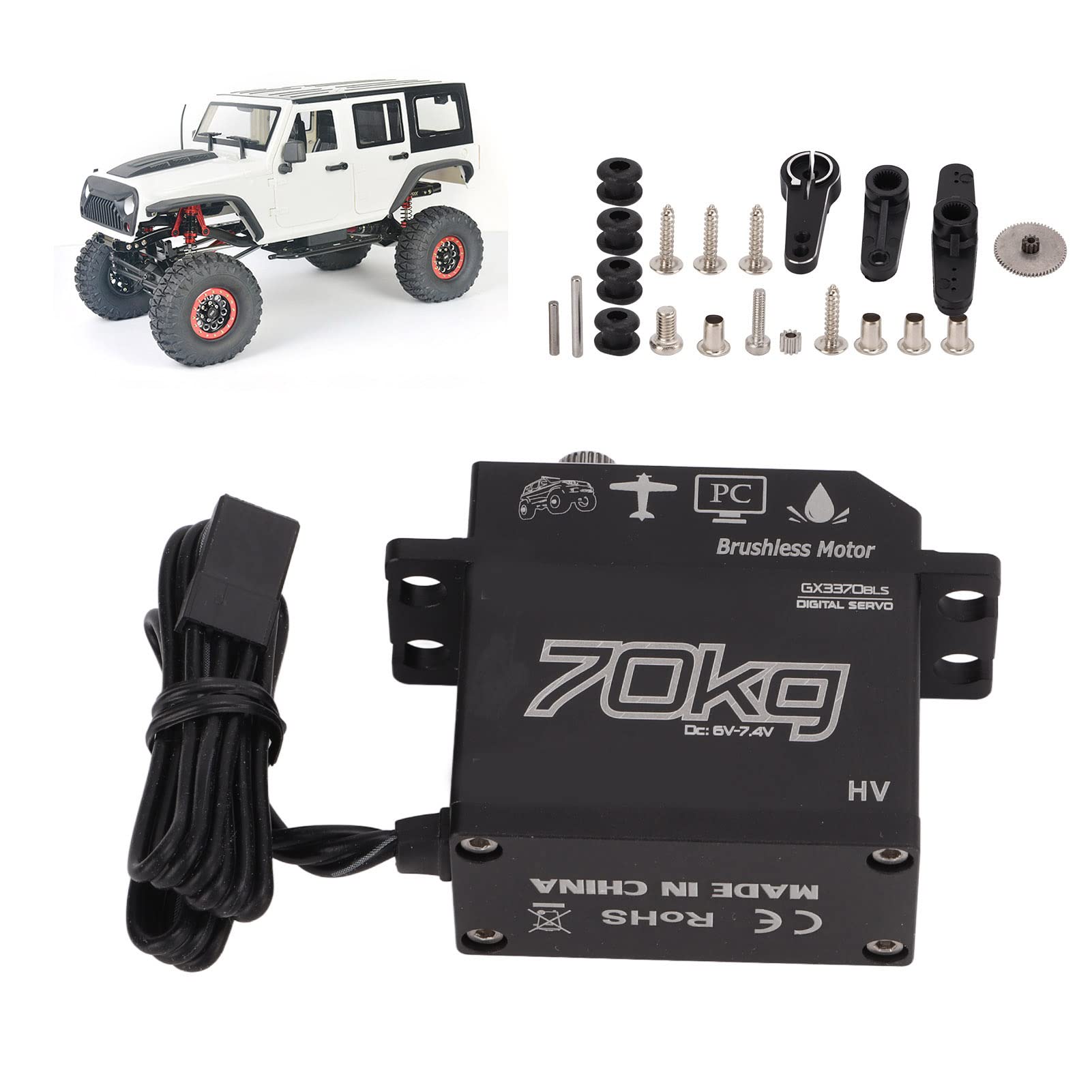 Bnineteenteam Servo Numérique 70KG, Servo Numérique à Engrenages en Acier Inoxydable 70KG pour Servo de Direction étanche SCX10 1/8 1/10 RC IP67
