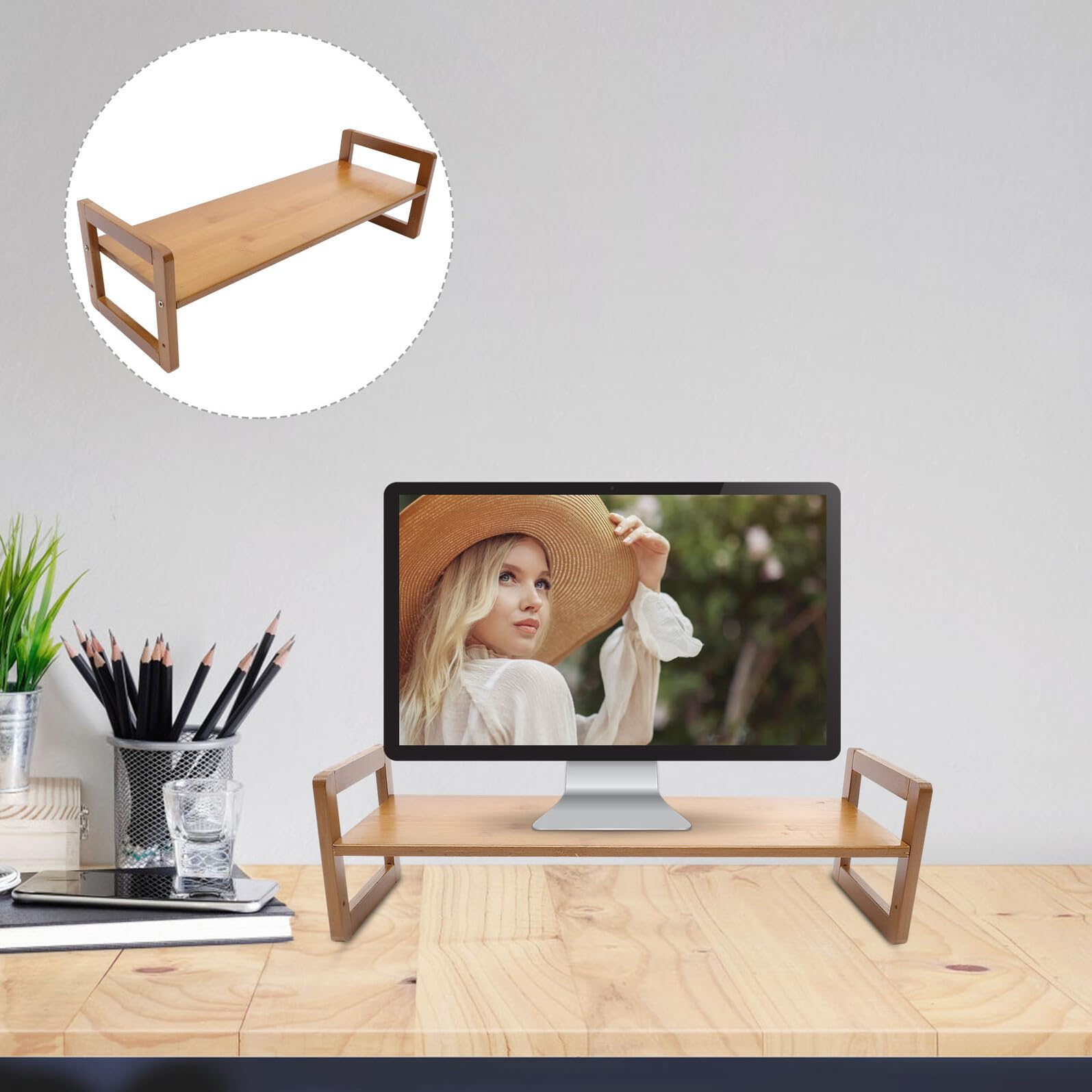 Supporto per Monitor da Scrivania in Legno Color caffè, Alzatina per Computer Portatile Ergonomica per Uffici e Case, Riduce Pressione su Collo e Schiena